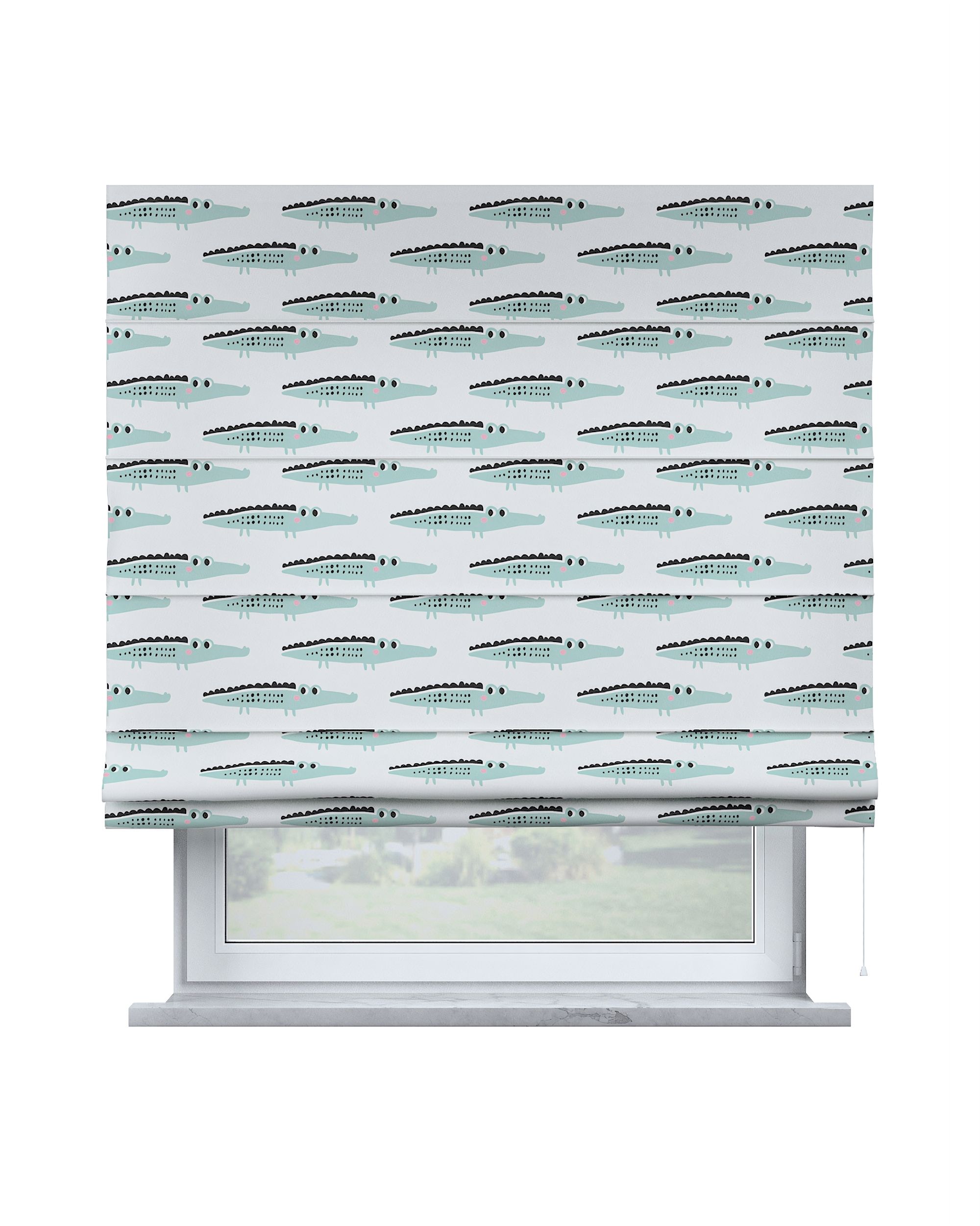 Capri Roman blind product colour green fabric patterned