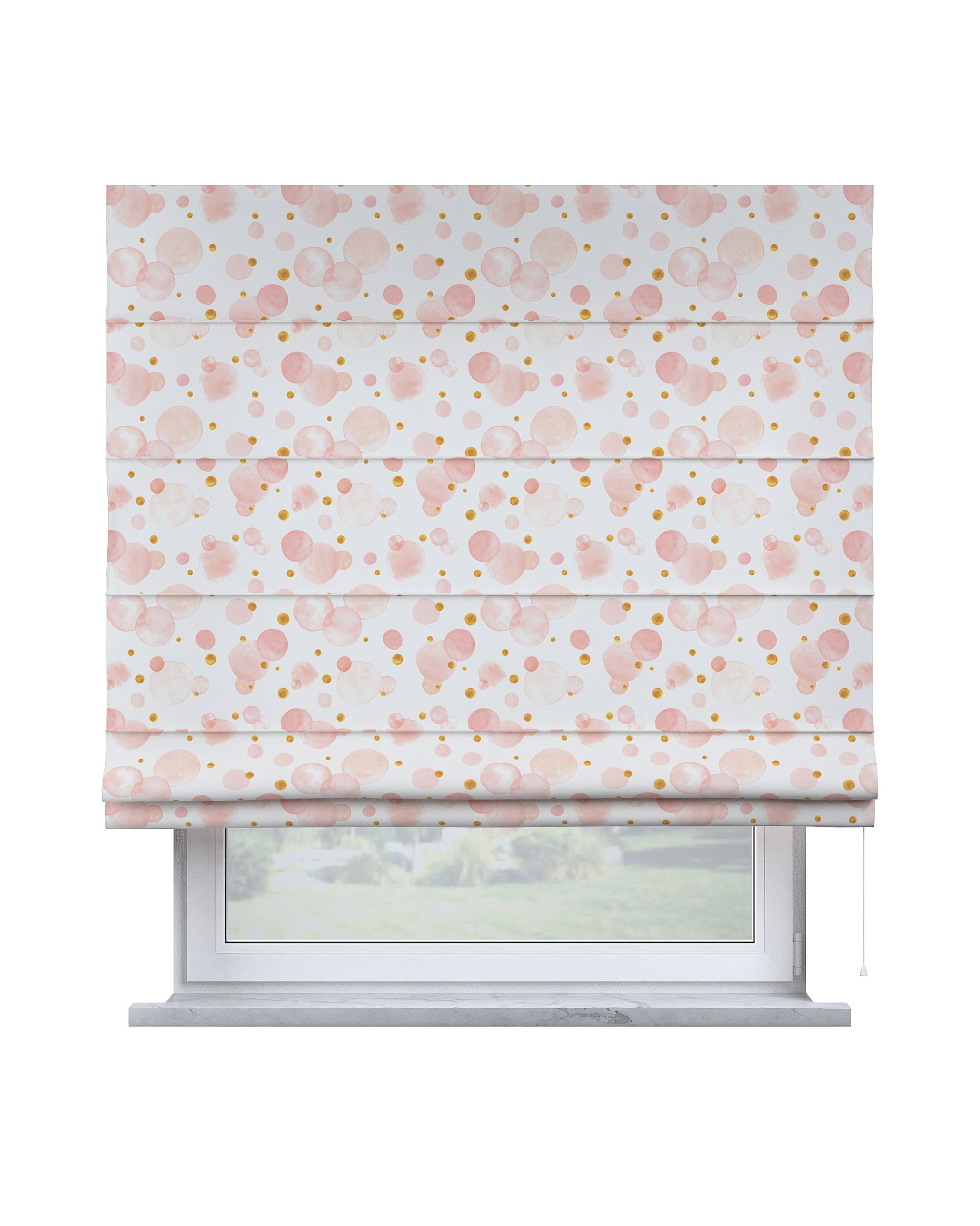Capri Roman blind product colour pink fabric patterned