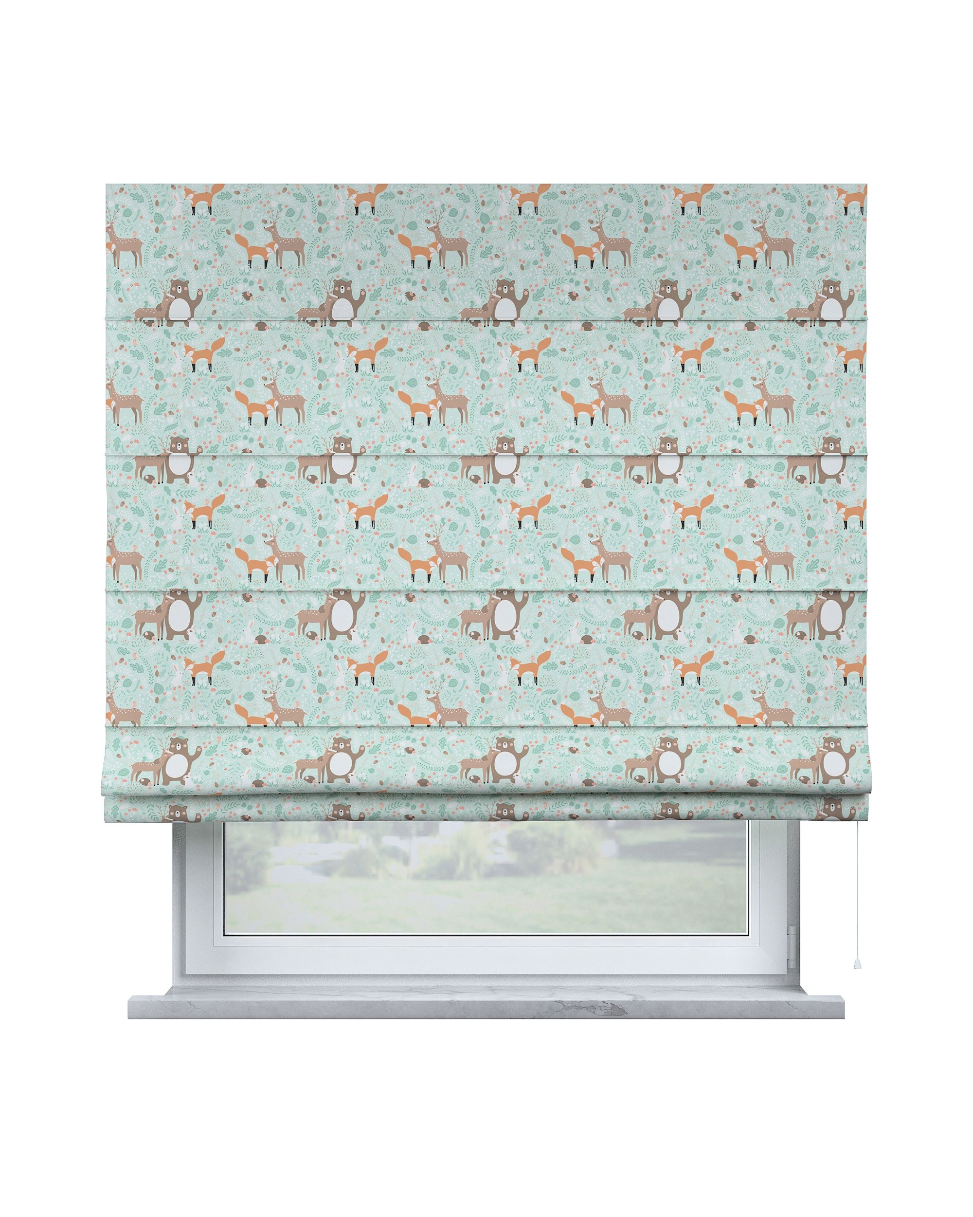 Capri Roman blind product colour green fabric patterned