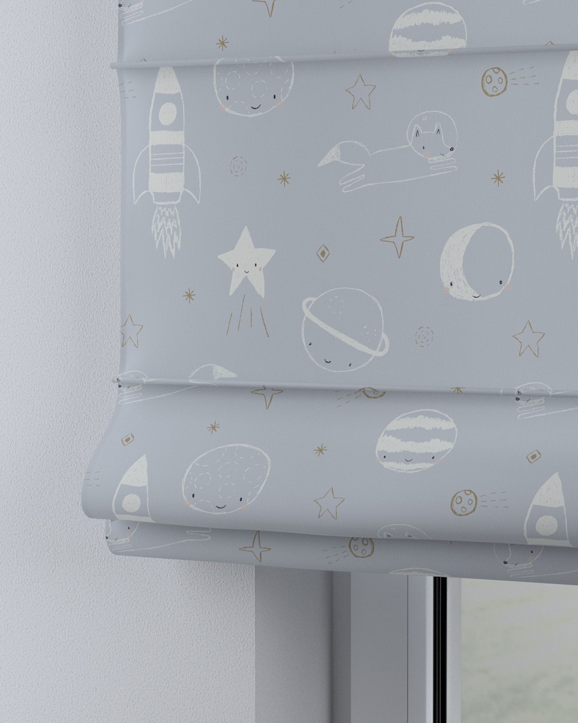 Capri Roman blind product colour blue fabric patterned (hover)