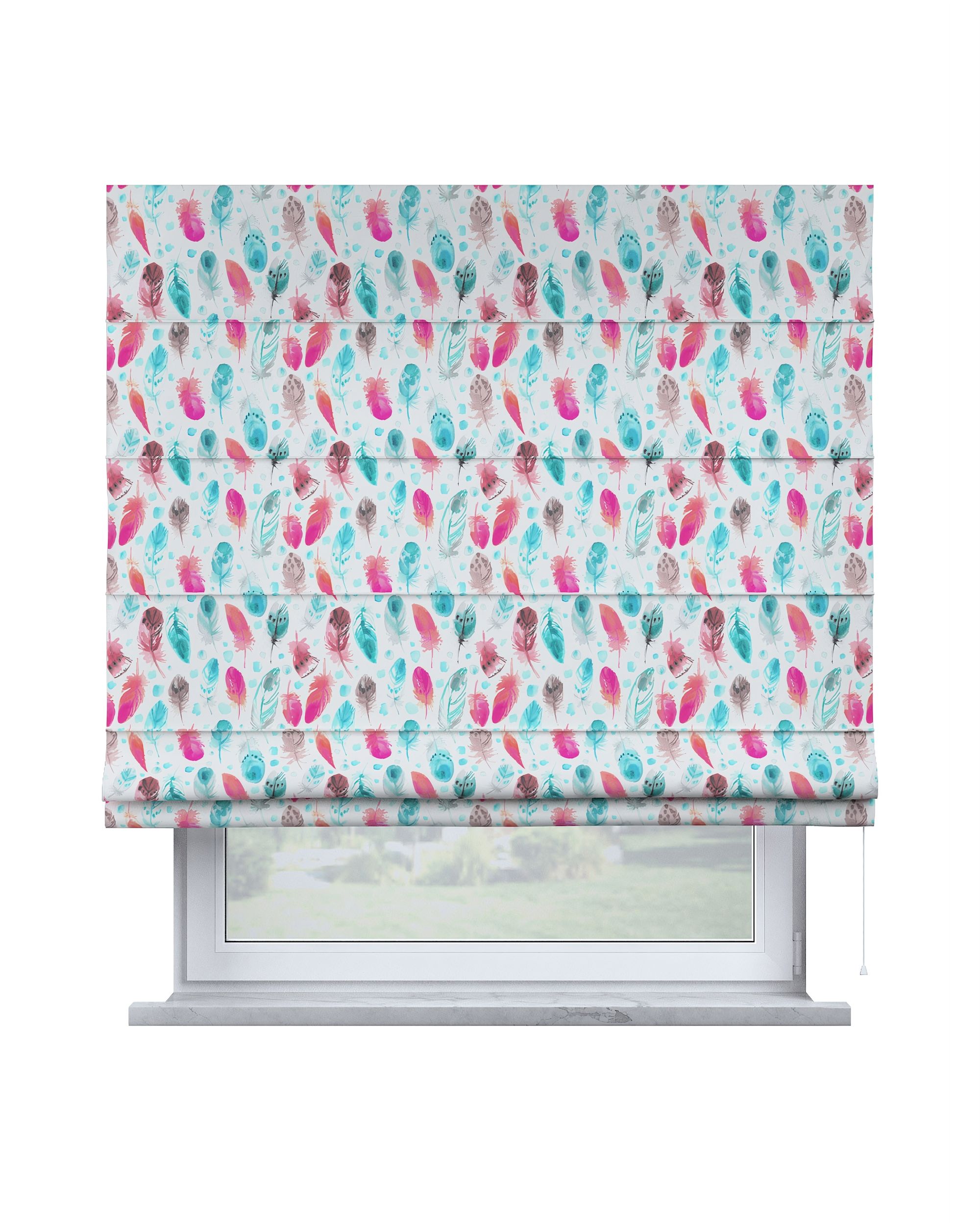 Capri Roman blind product colour blue fabric patterned