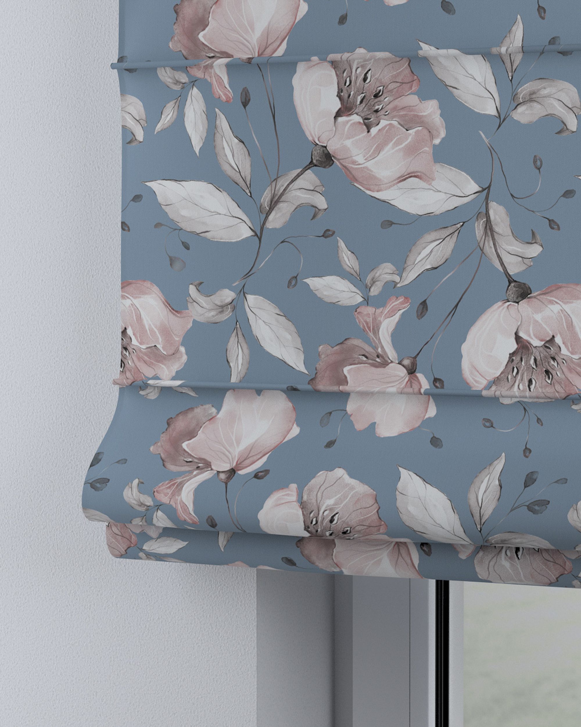 Capri Roman blind product colour blue fabric patterned (hover)