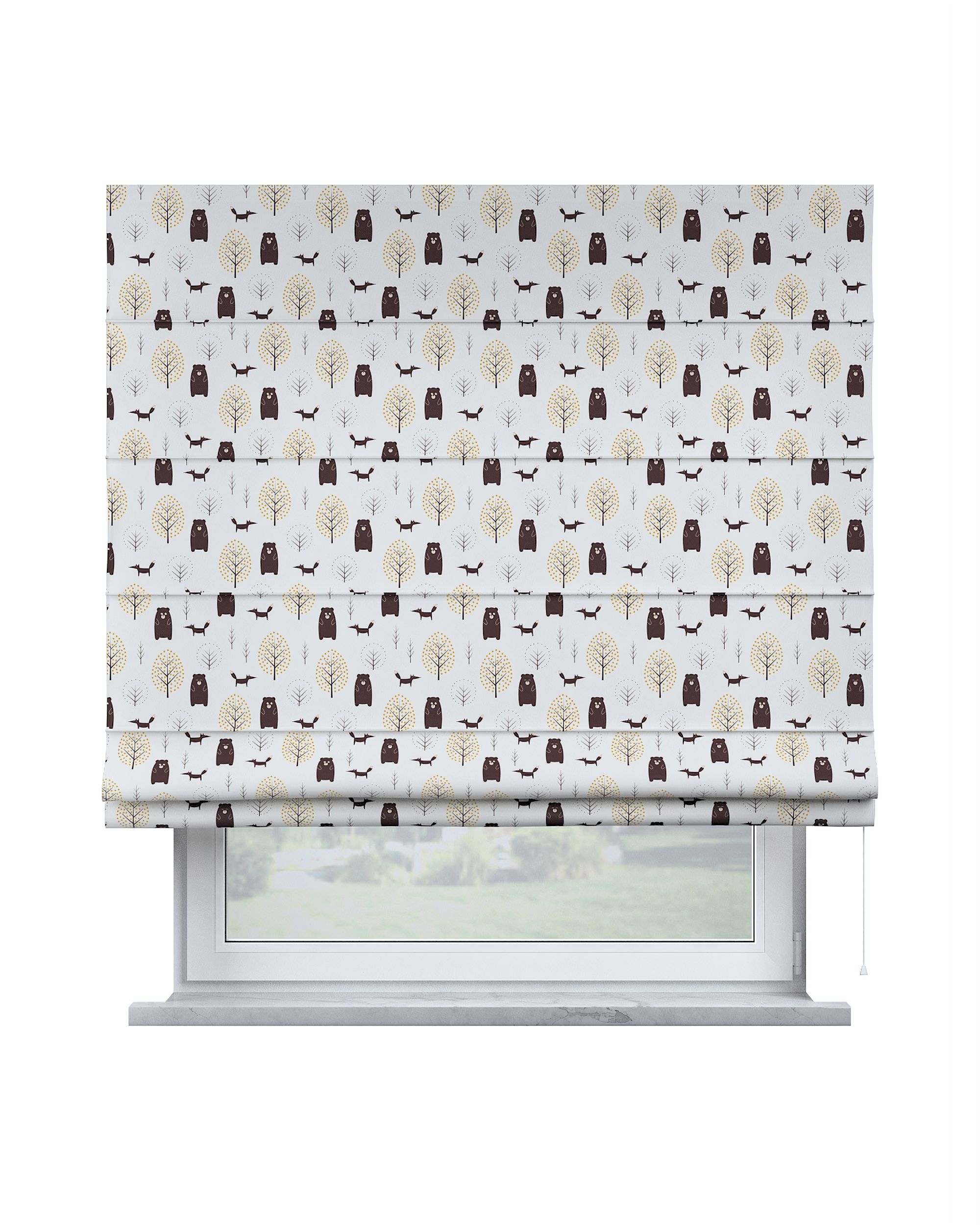 Capri Roman blind product colour brown fabric patterned