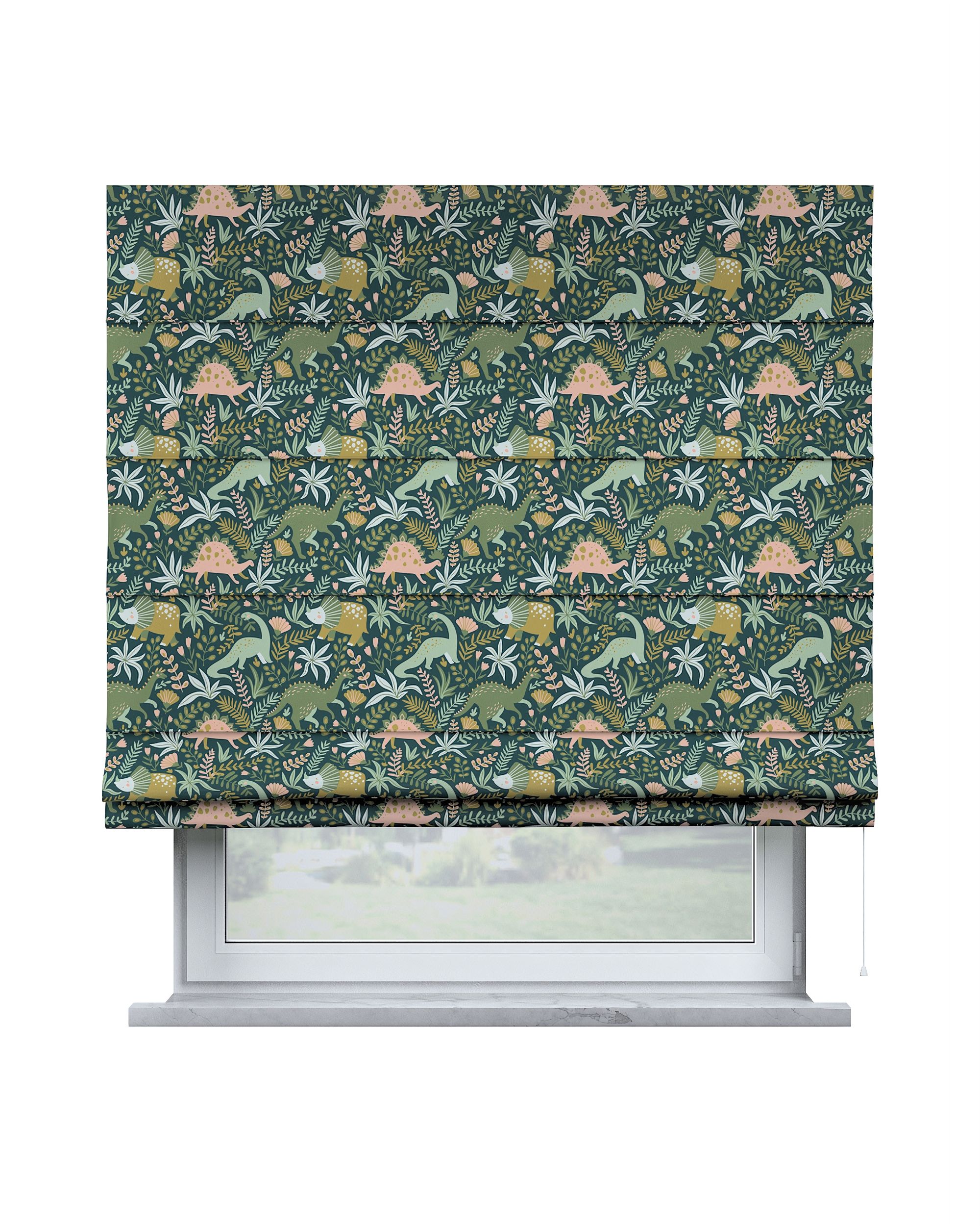 Capri Roman blind product colour green fabric patterned