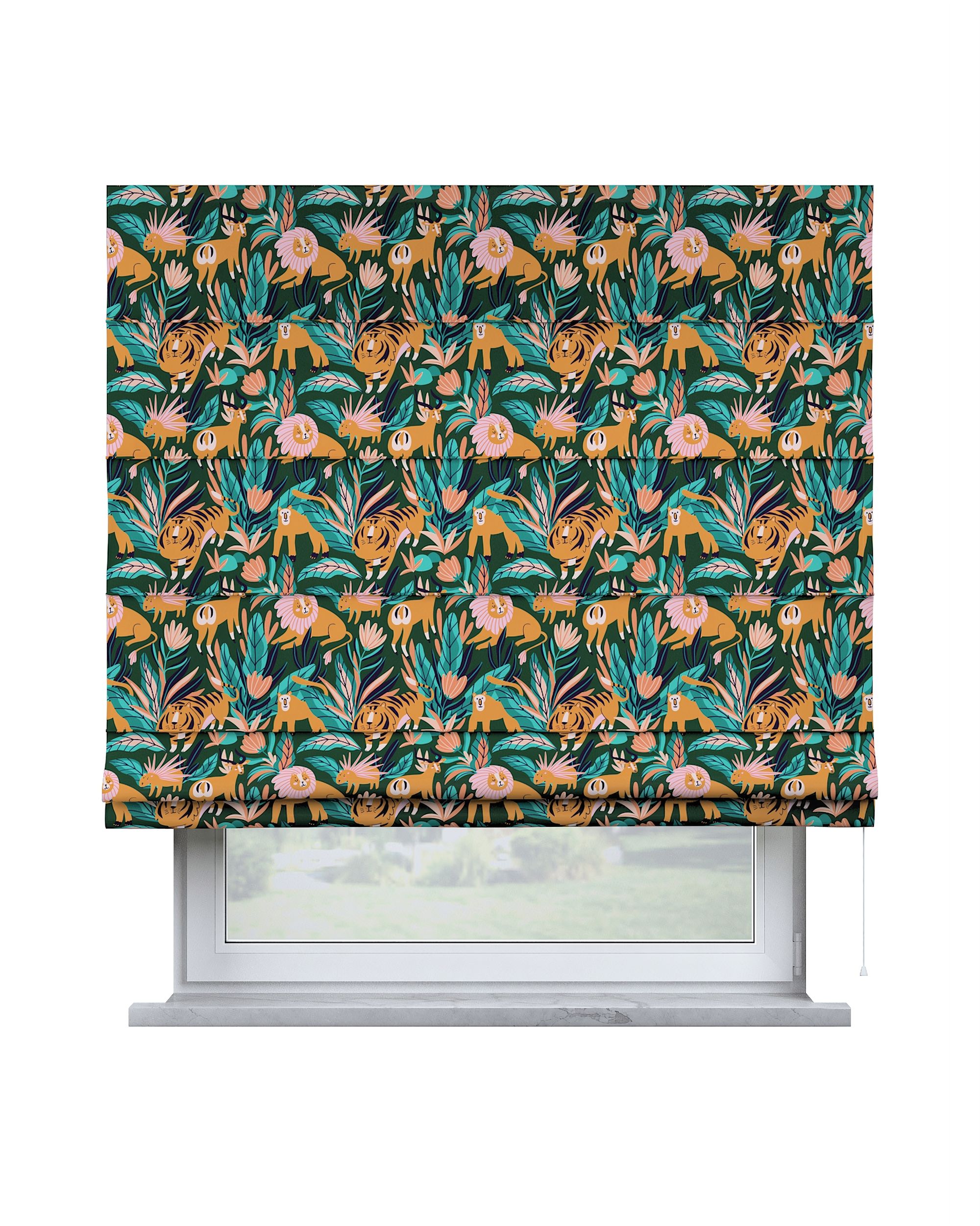 Capri Roman blind product colour orange fabric patterned