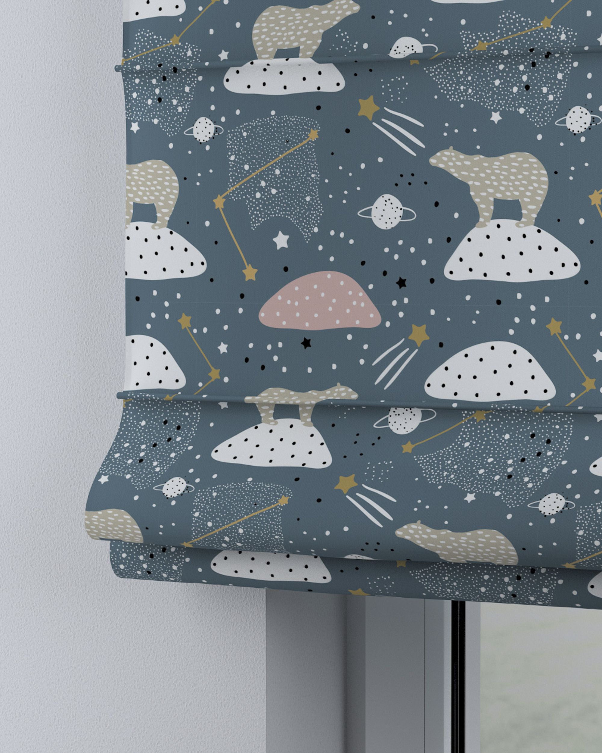 Capri Roman blind product colour blue fabric patterned (hover)