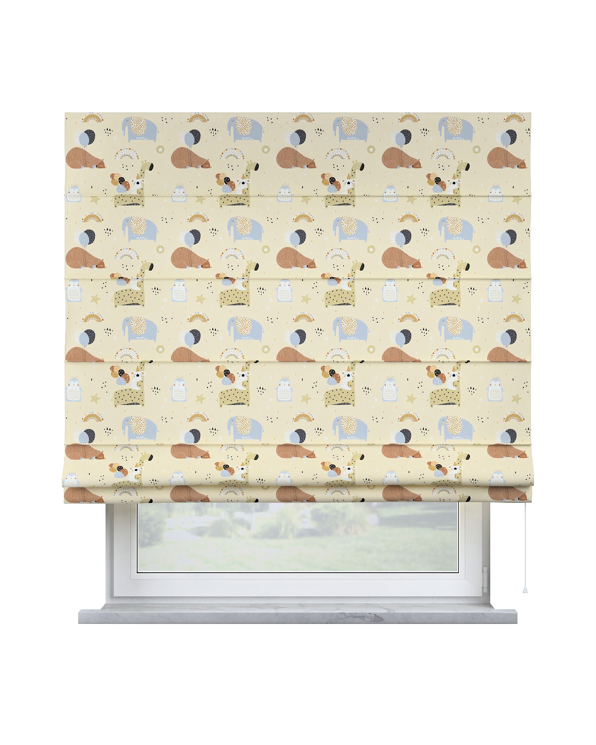 Capri Roman blind product colour beige fabric patterned