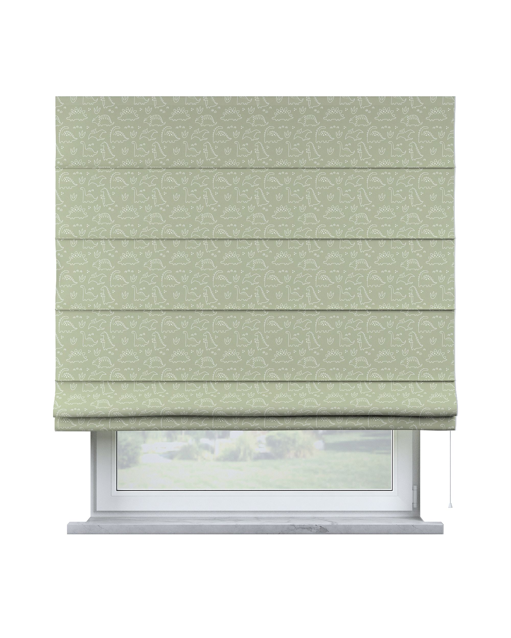 Capri Roman blind product colour green fabric patterned