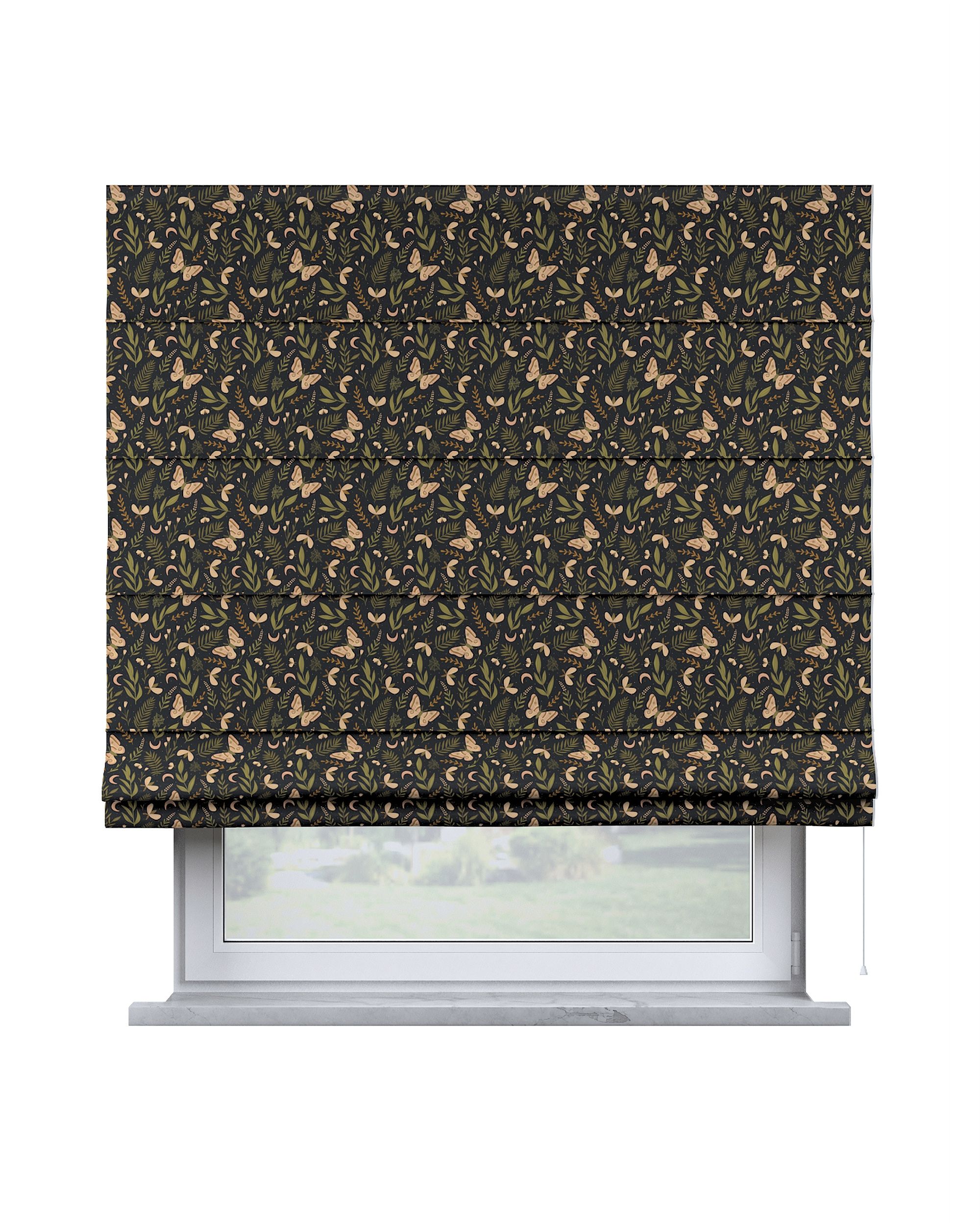Capri Roman blind product colour black fabric patterned