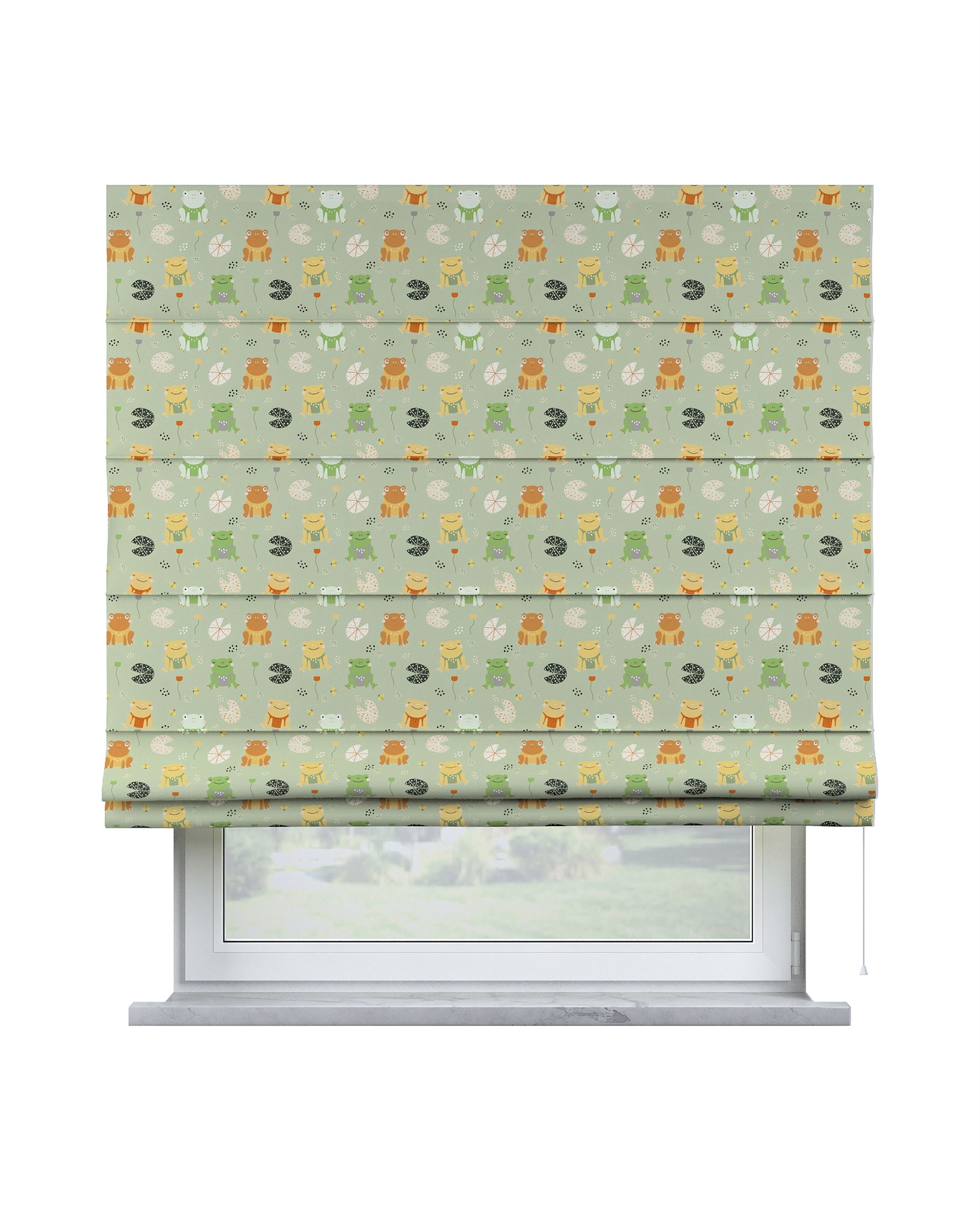 Capri Roman blind product colour green fabric patterned