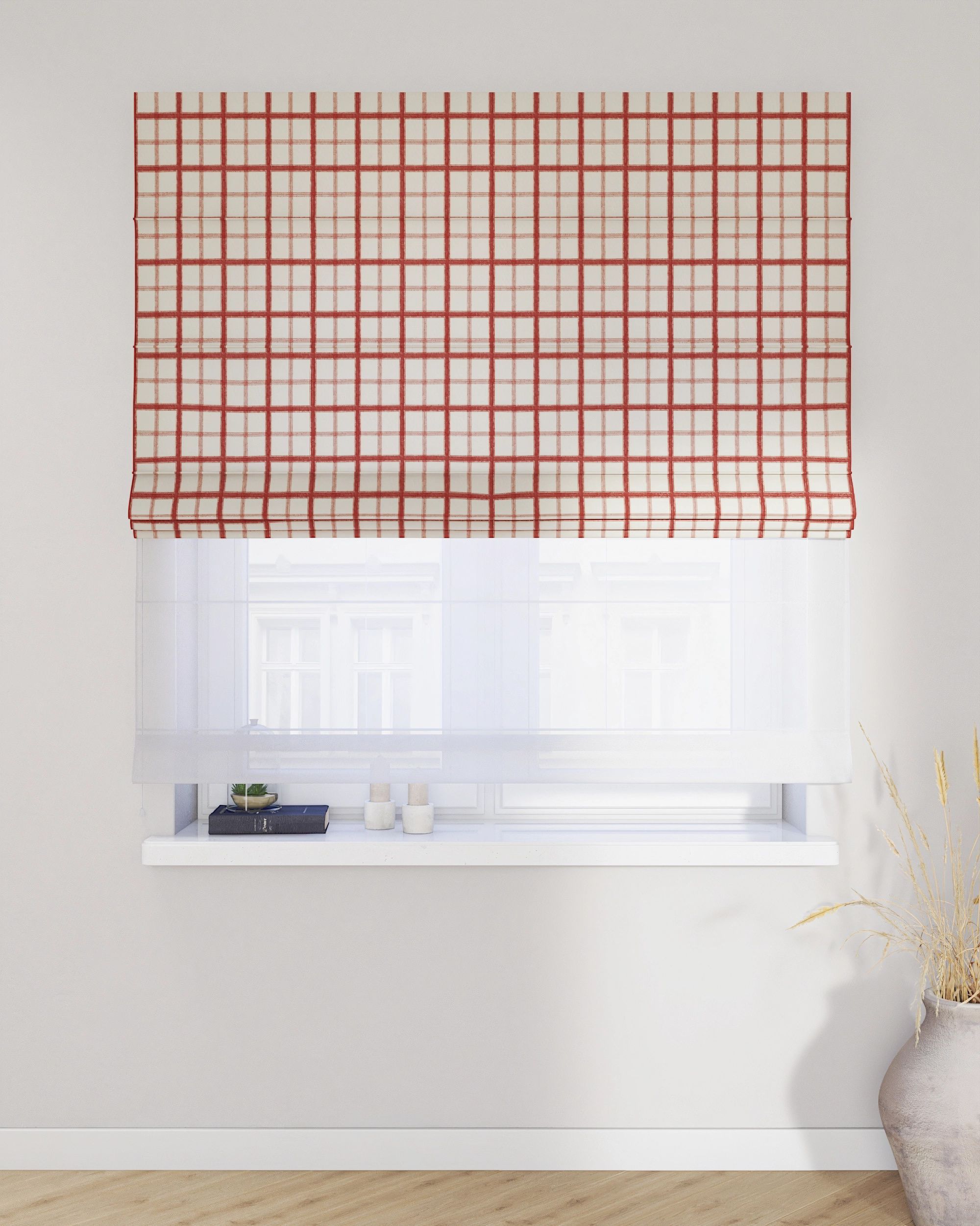 Double layered Roman blind DUO product colour red fabric patterned (hover)