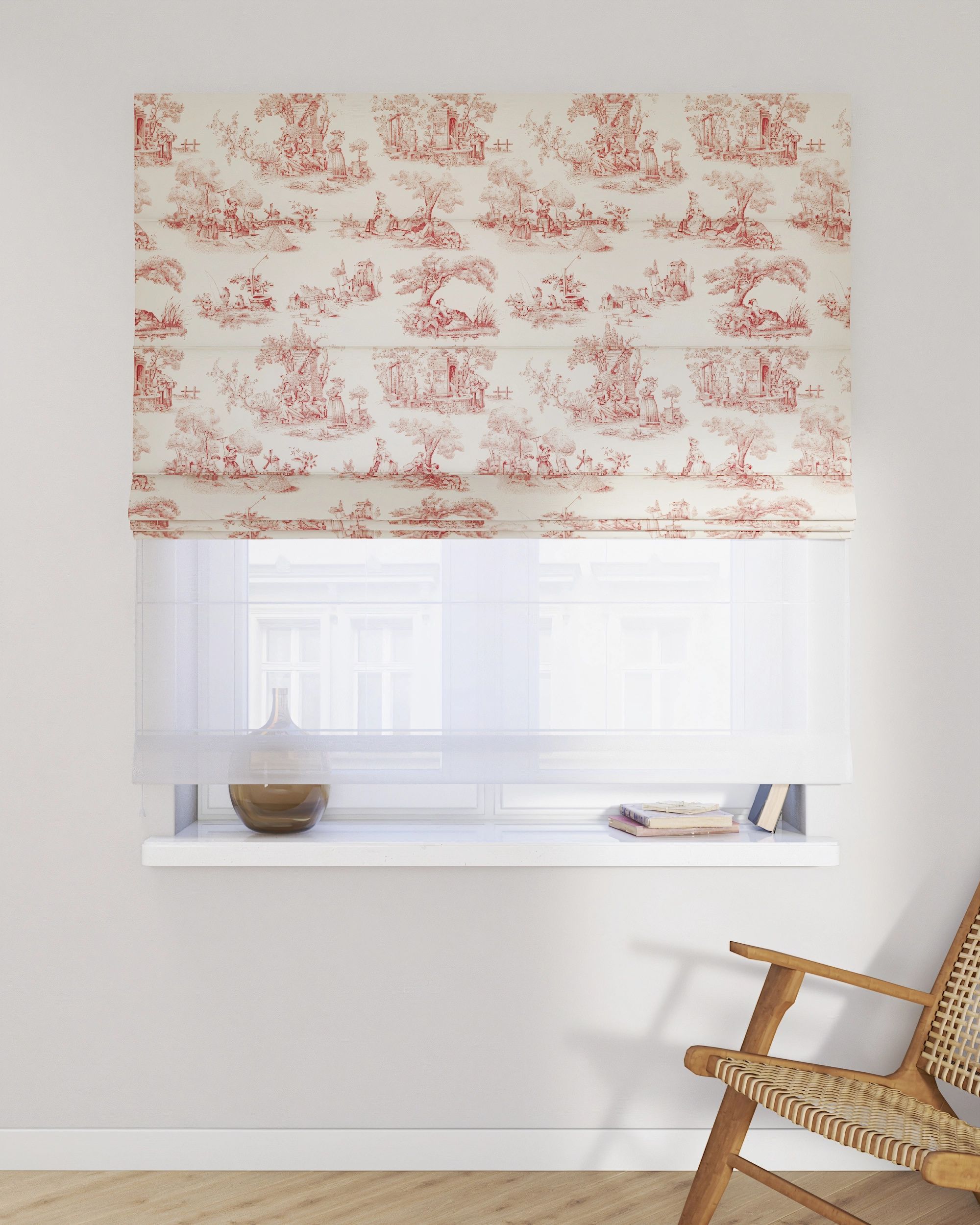 Double layered Roman blind DUO product colour red fabric patterned (hover)