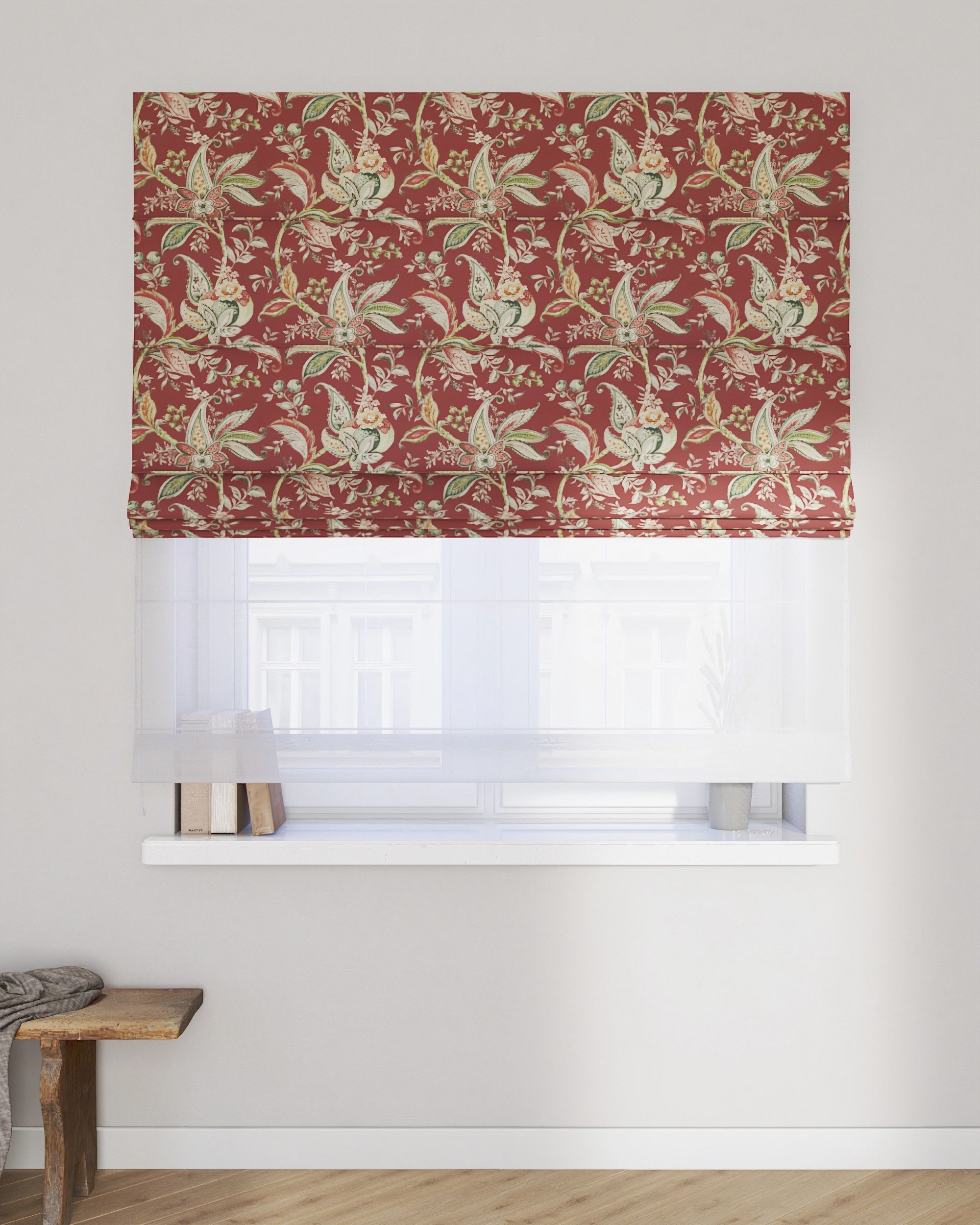 Double layered Roman blind DUO product colour red fabric patterned (hover)