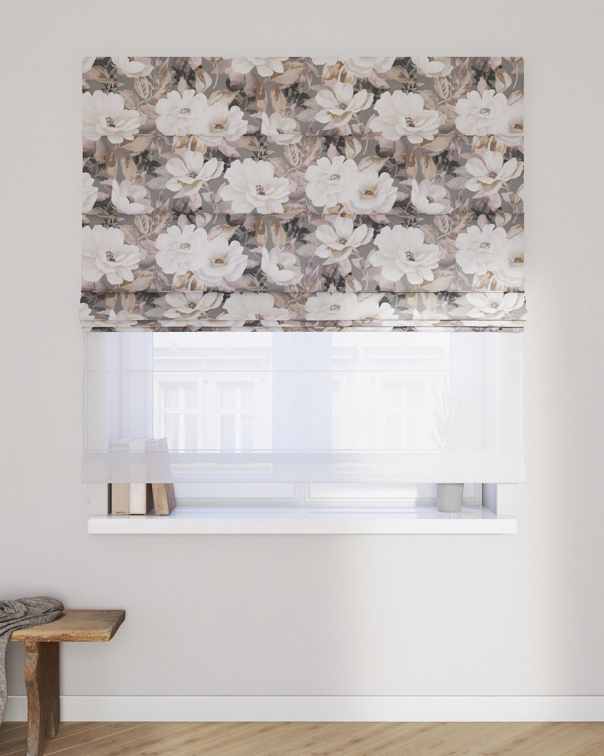 Double layered Roman blind DUO product colour grey fabric patterned (hover)