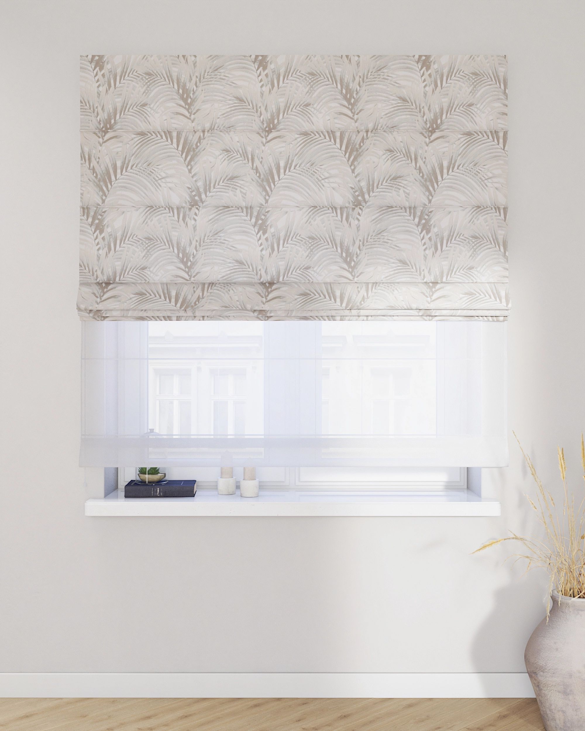 Double layered Roman blind DUO product colour beige fabric patterned (hover)