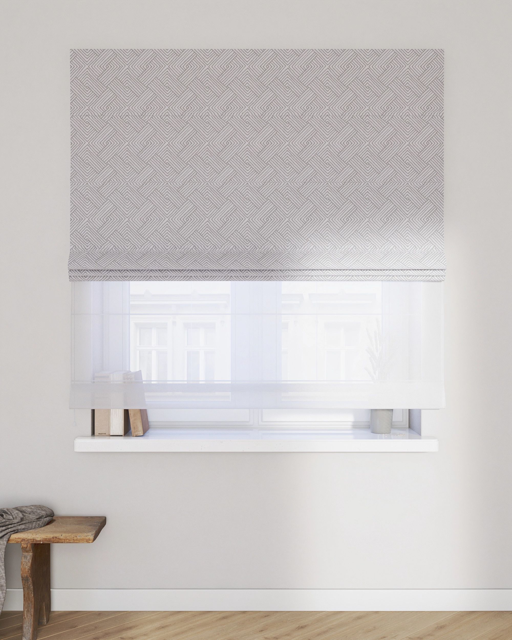 Double layered Roman blind DUO product colour silver fabric structured, patterned (hover)