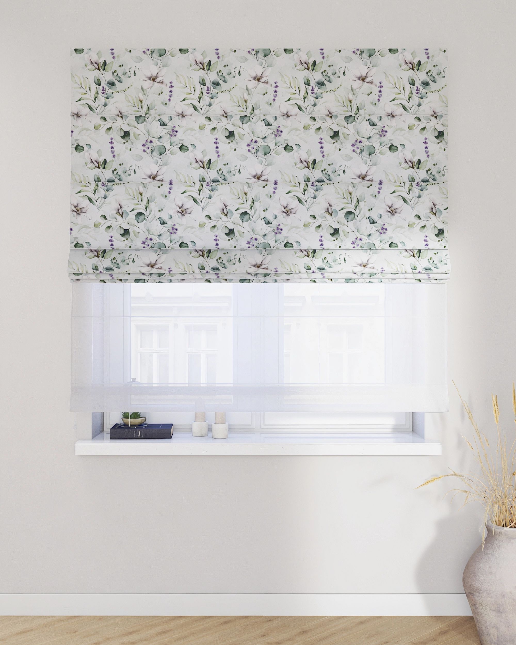 Double layered Roman blind DUO product colour green fabric patterned (hover)