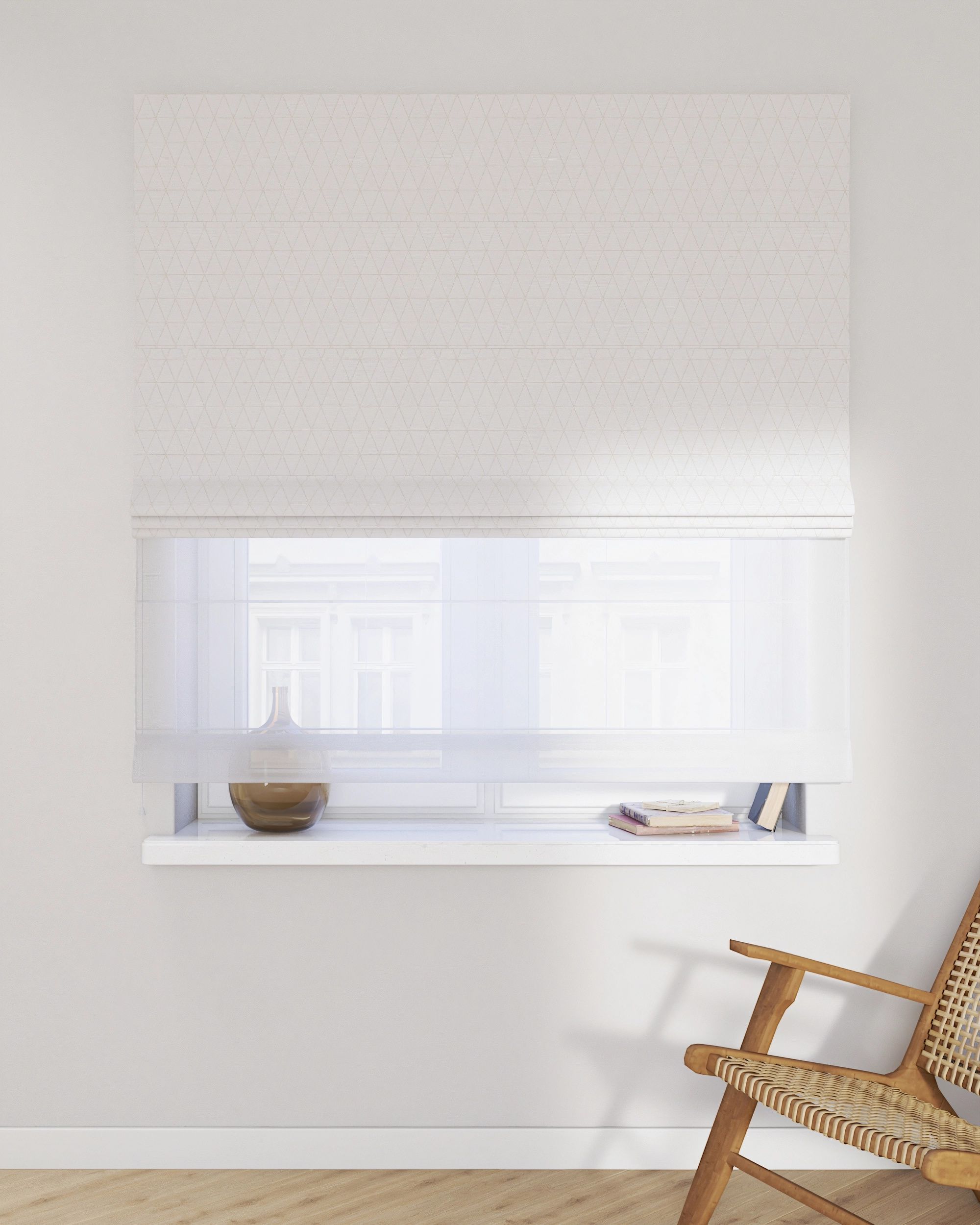 Double layered Roman blind DUO product colour cream fabric patterned (hover)