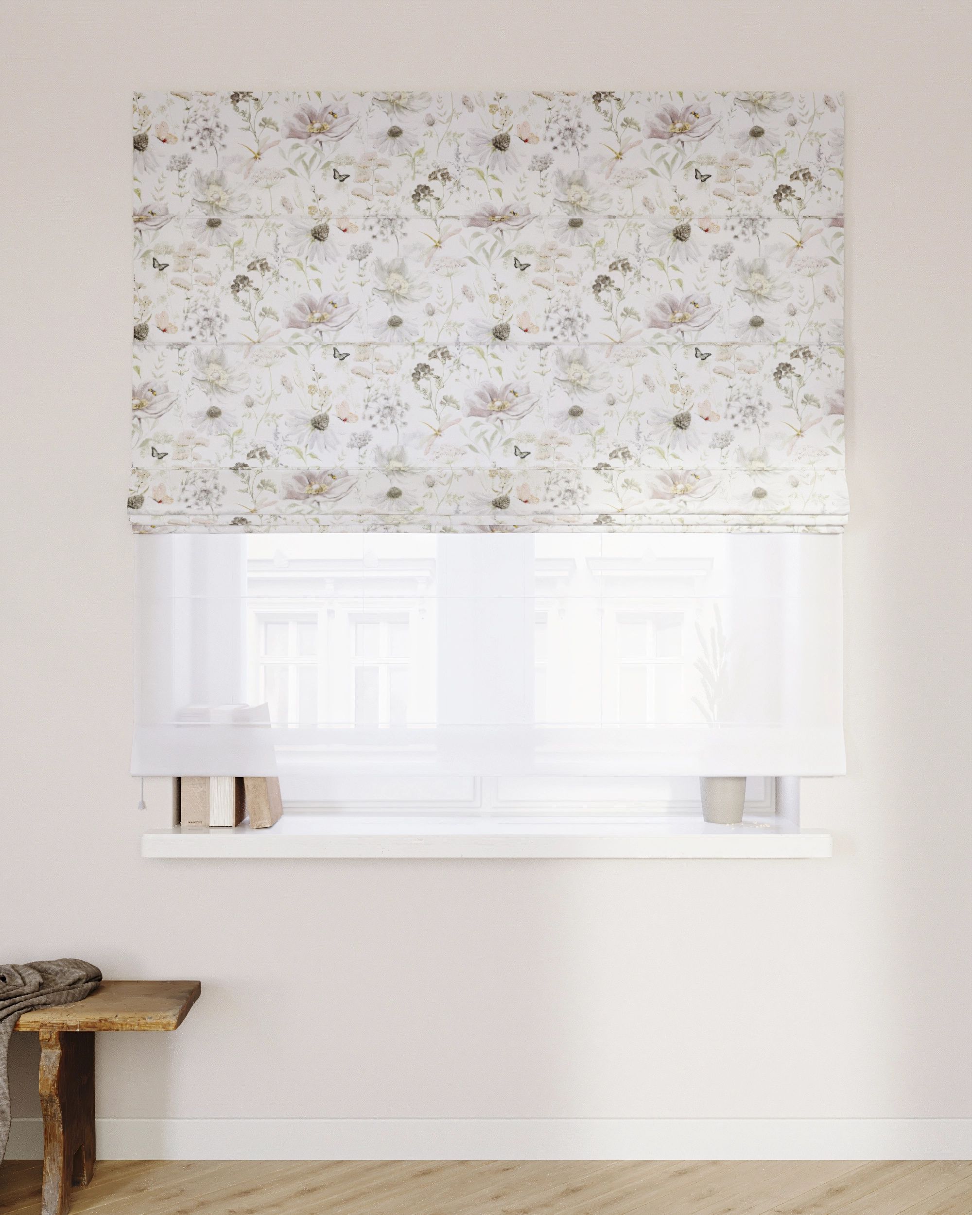 Double layered Roman blind DUO product colour white fabric patterned (hover)