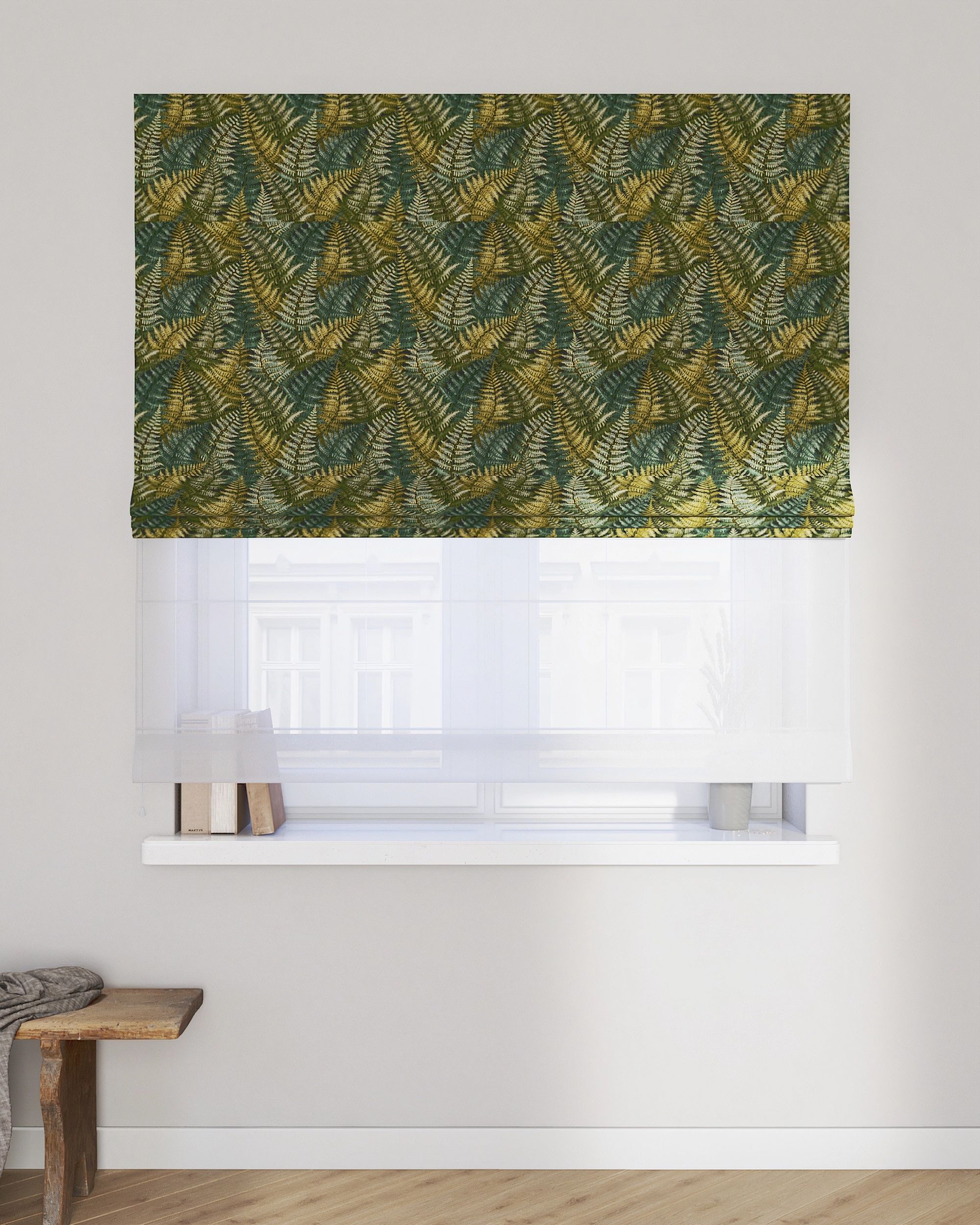 Double layered Roman blind DUO product colour green fabric structured, patterned (hover)