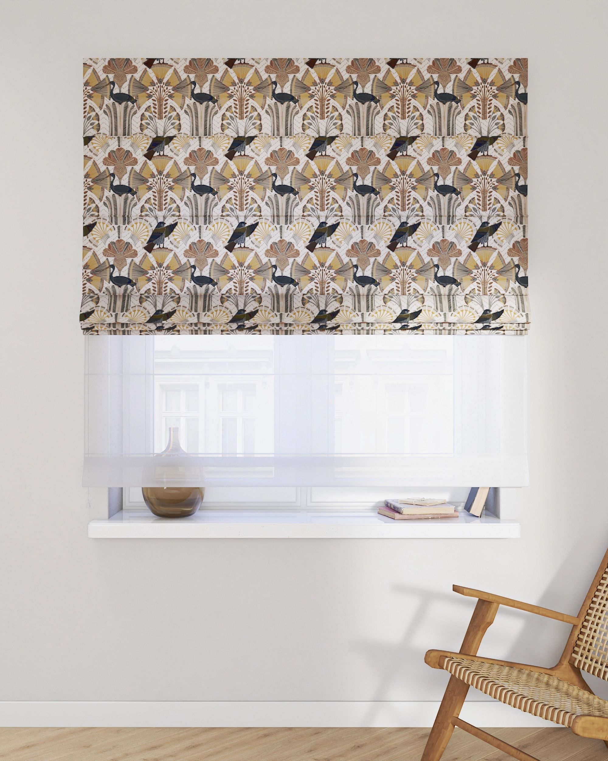 Double layered Roman blind DUO product colour brown fabric patterned (hover)