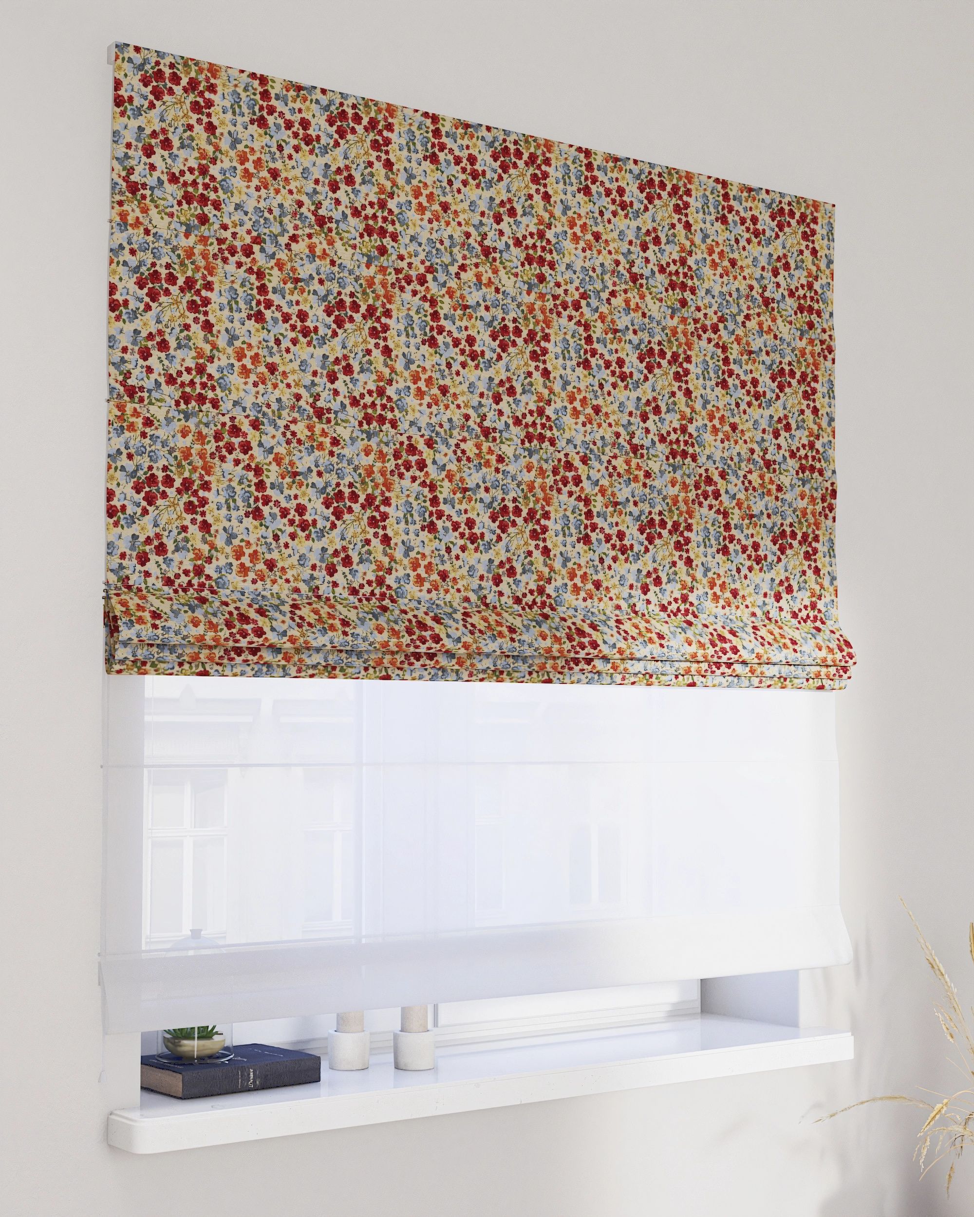 Double layered Roman blind DUO product colour multicolour fabric structured, patterned