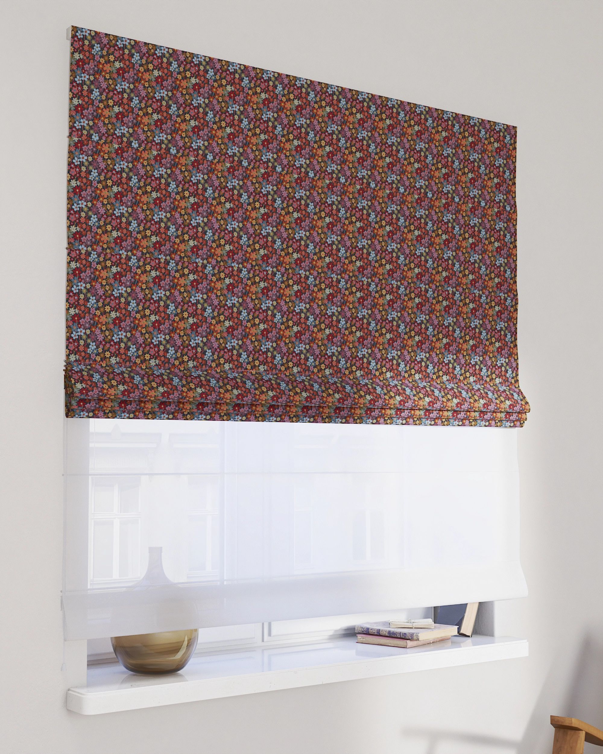 Double layered Roman blind DUO product colour multicolour fabric structured, patterned