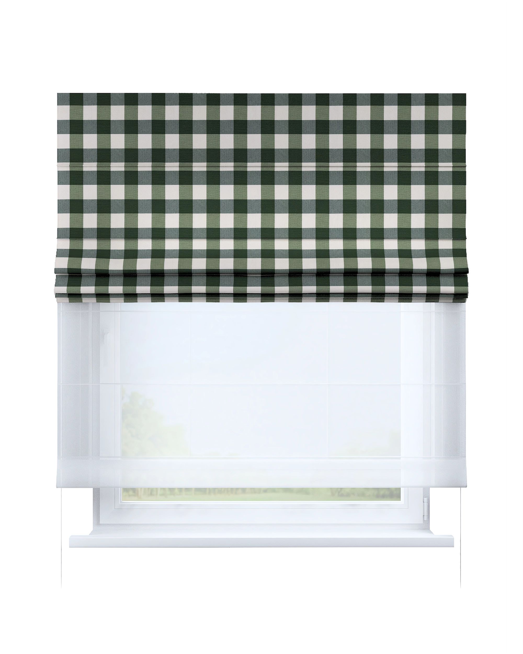 Double layered Roman blind DUO product colour green fabric patterned
