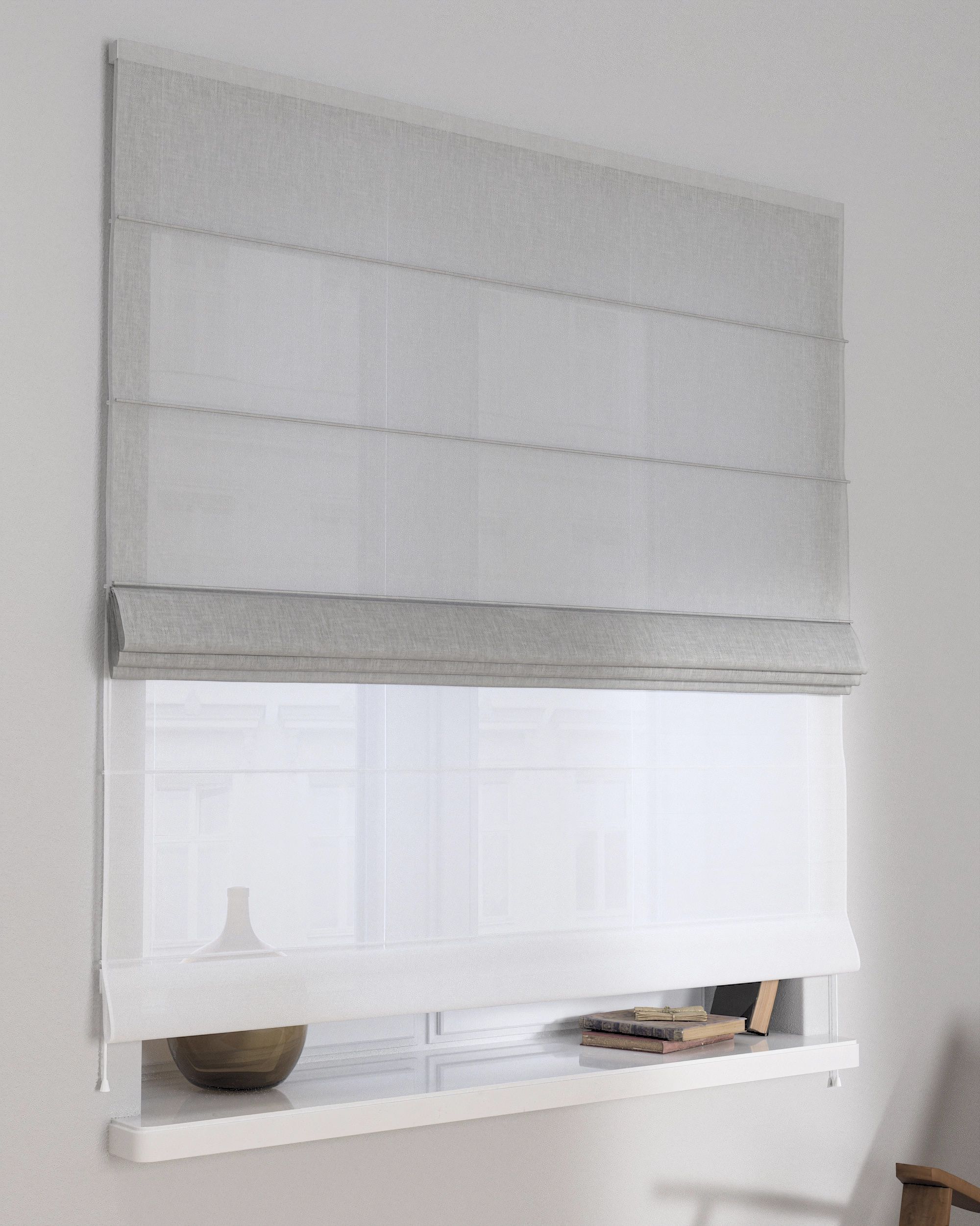 Double layered Roman blind DUO product colour grey fabric structured (hover)
