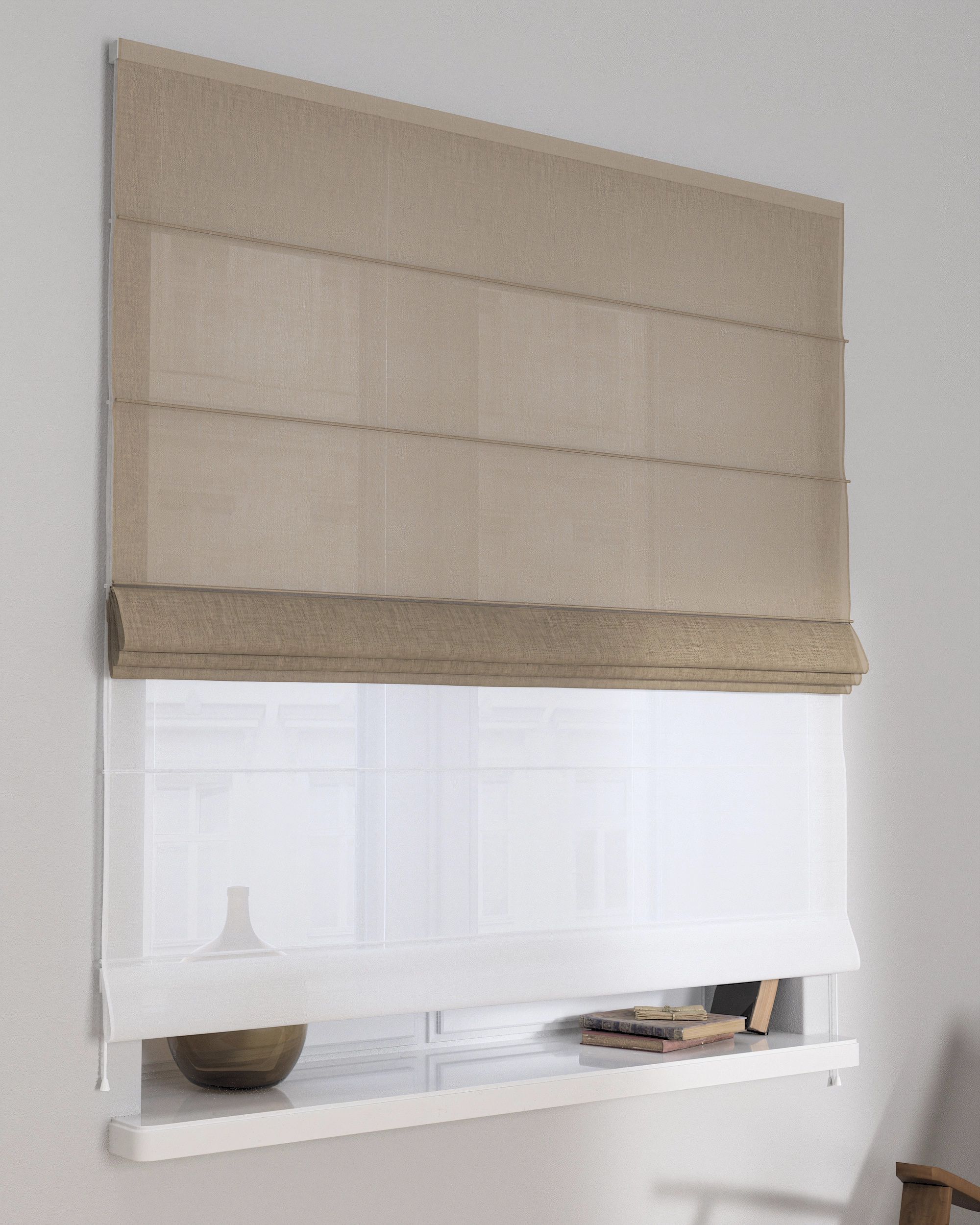 Double layered Roman blind DUO product colour beige fabric structured (hover)