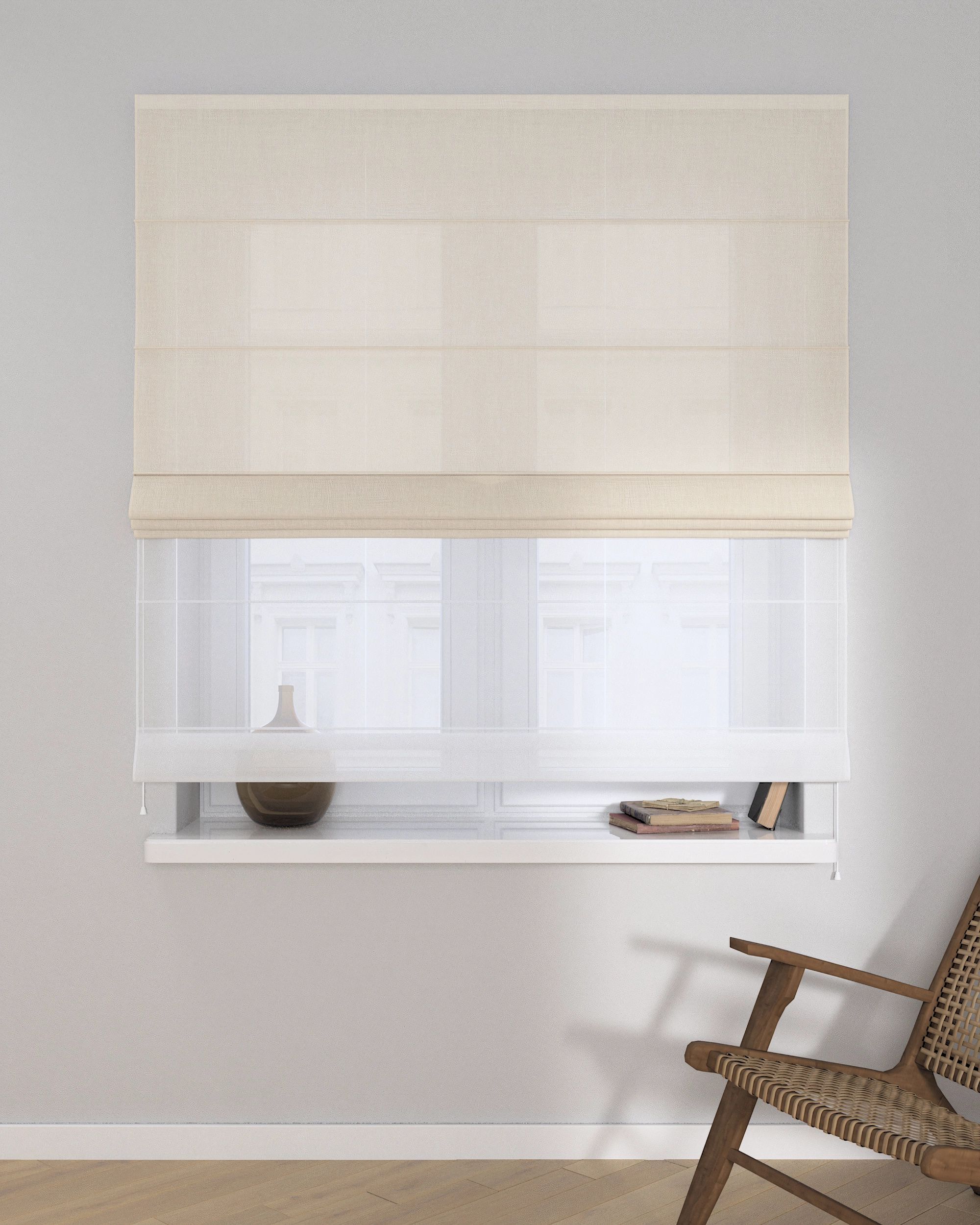 Double layered Roman blind DUO product colour cream fabric structured