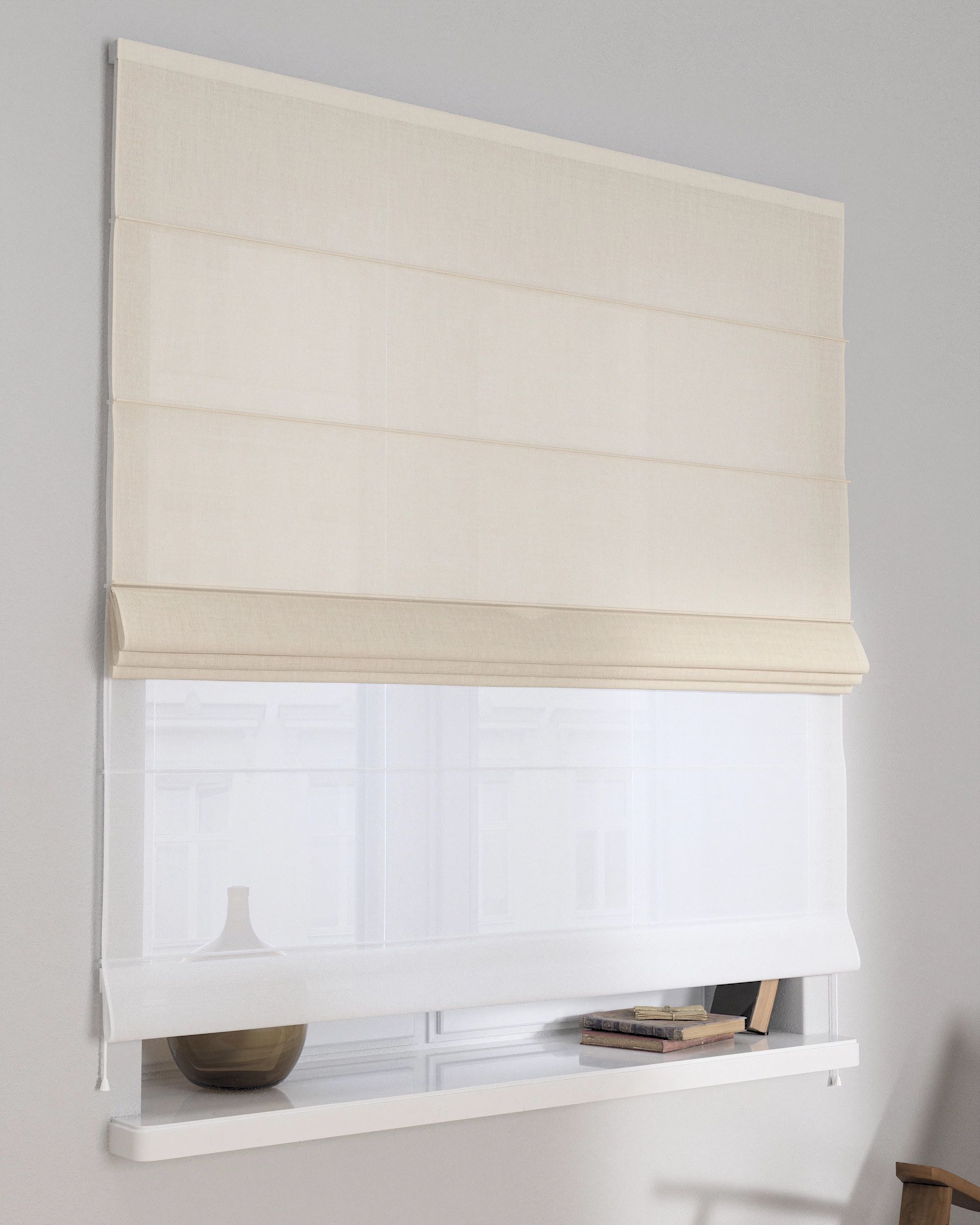 Double layered Roman blind DUO product colour cream fabric structured (hover)
