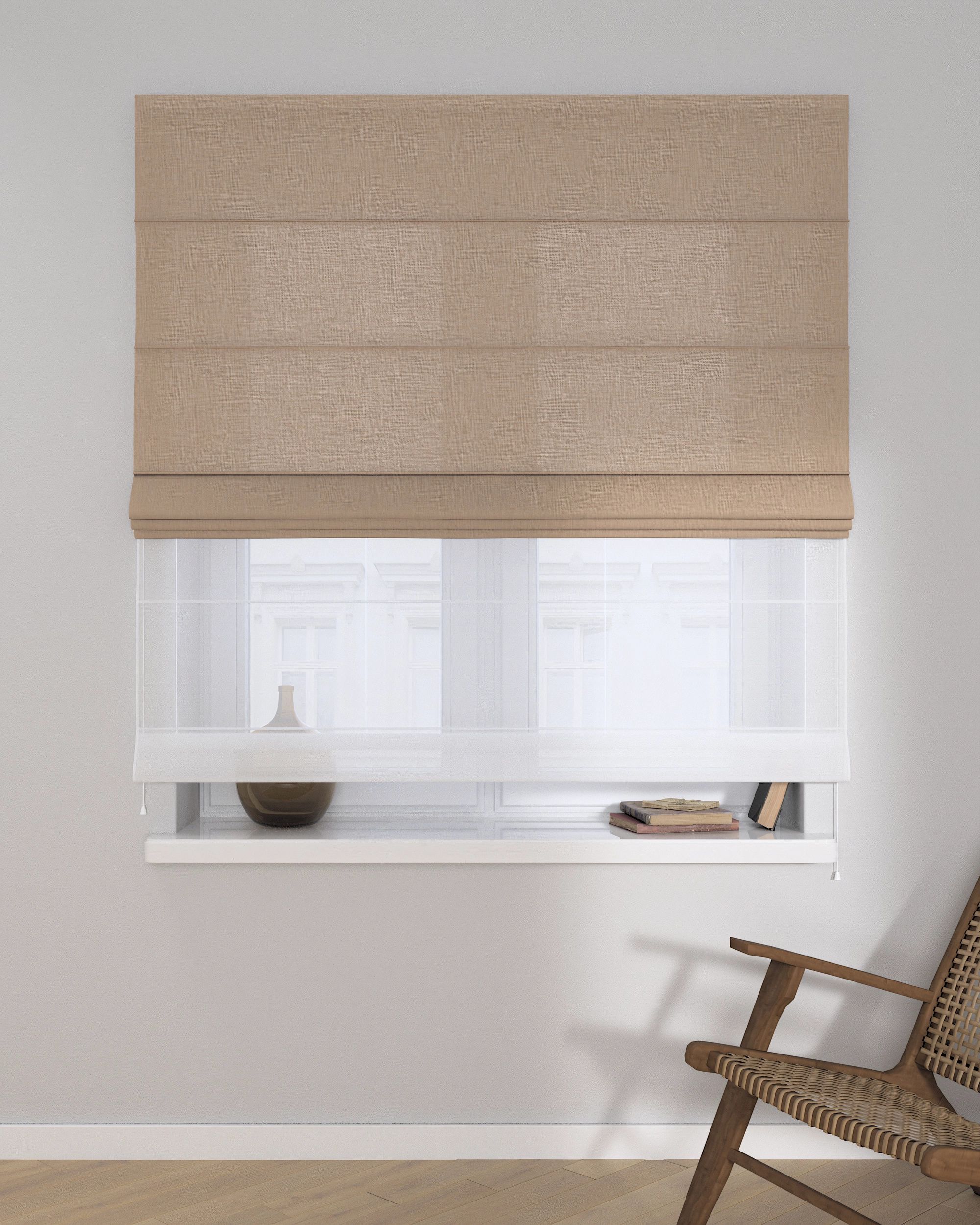 Double layered Roman blind DUO product colour beige fabric structured