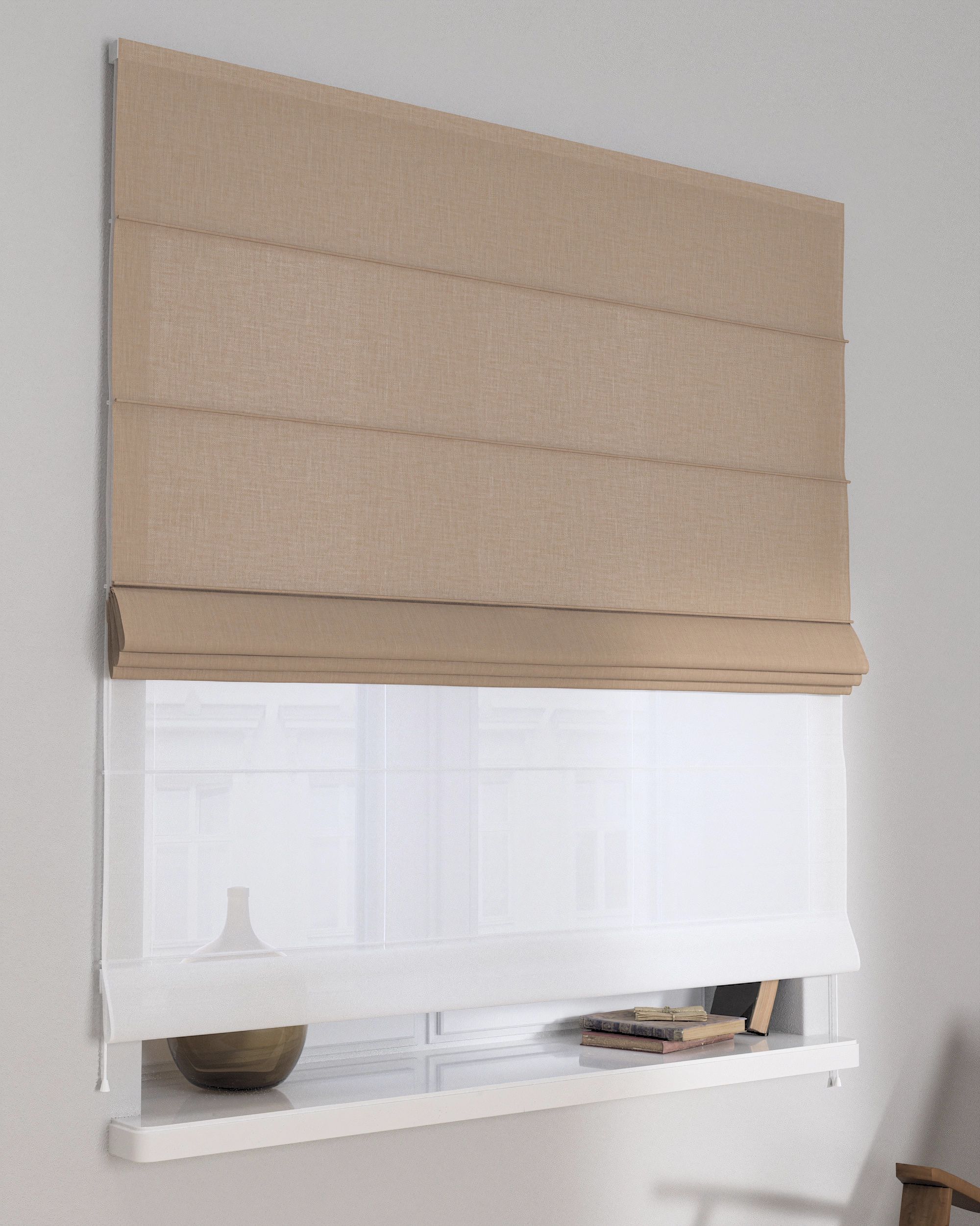 Double layered Roman blind DUO product colour beige fabric structured (hover)