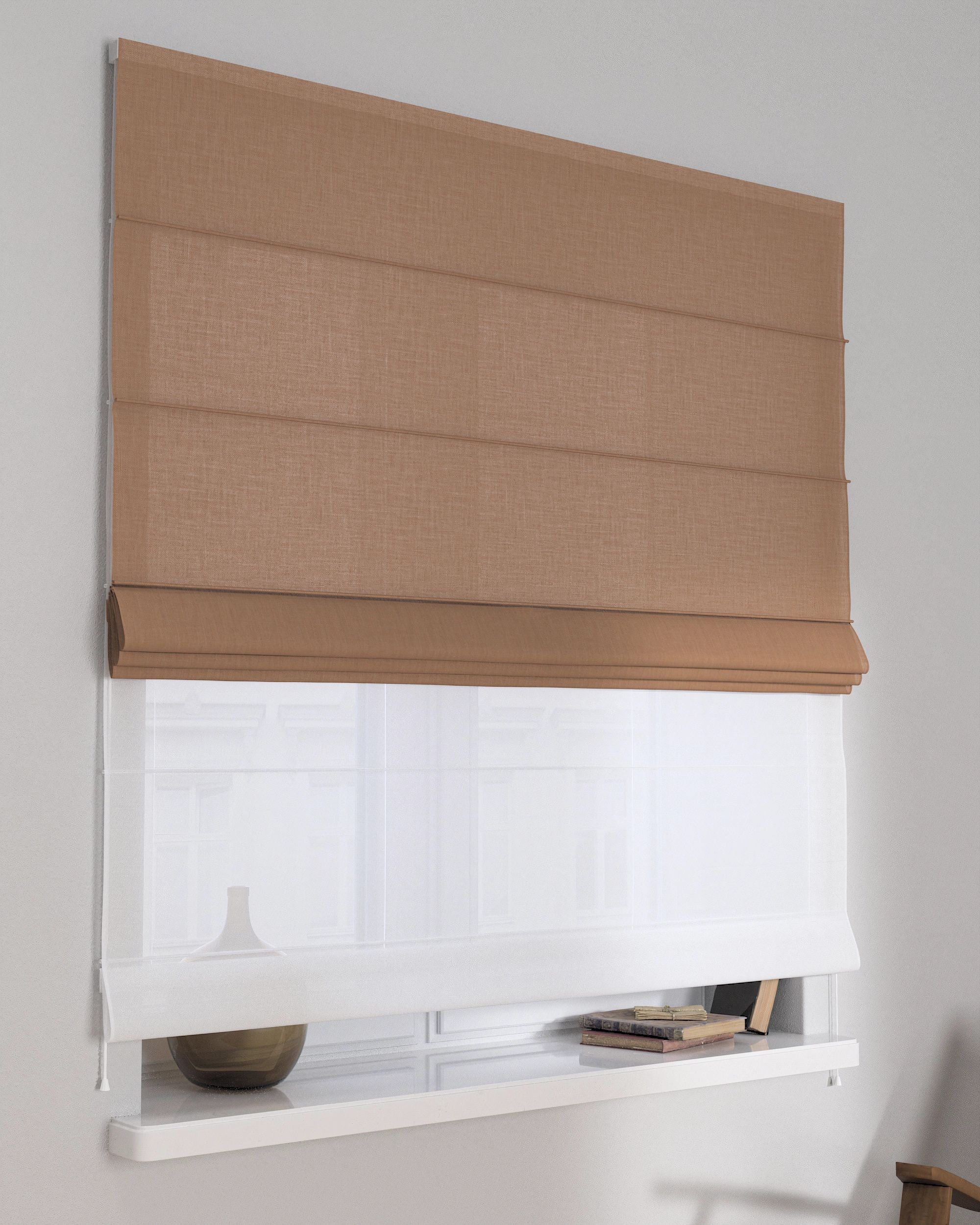 Double layered Roman blind DUO product colour brown fabric structured (hover)