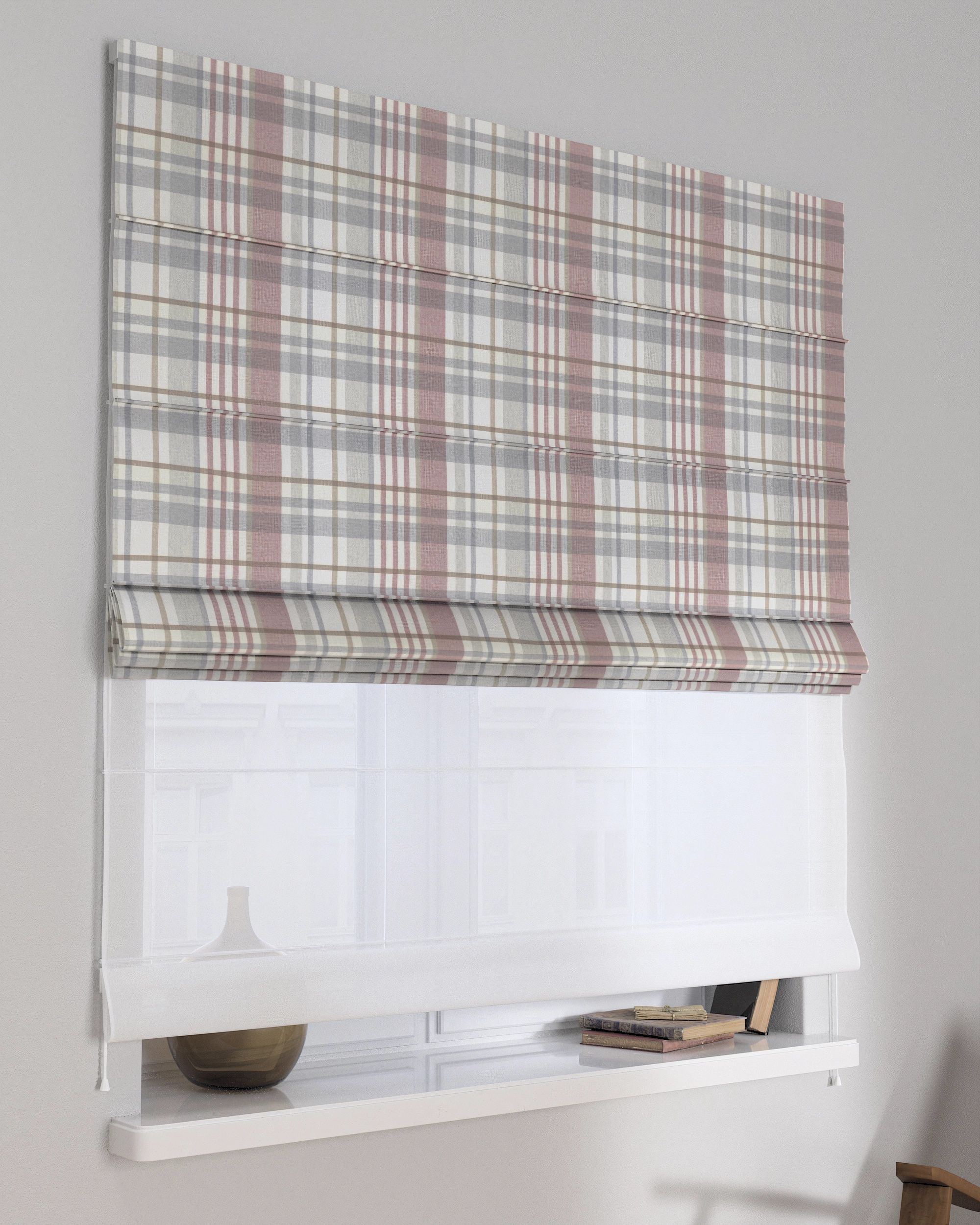Double layered Roman blind DUO product colour grey fabric patterned (hover)