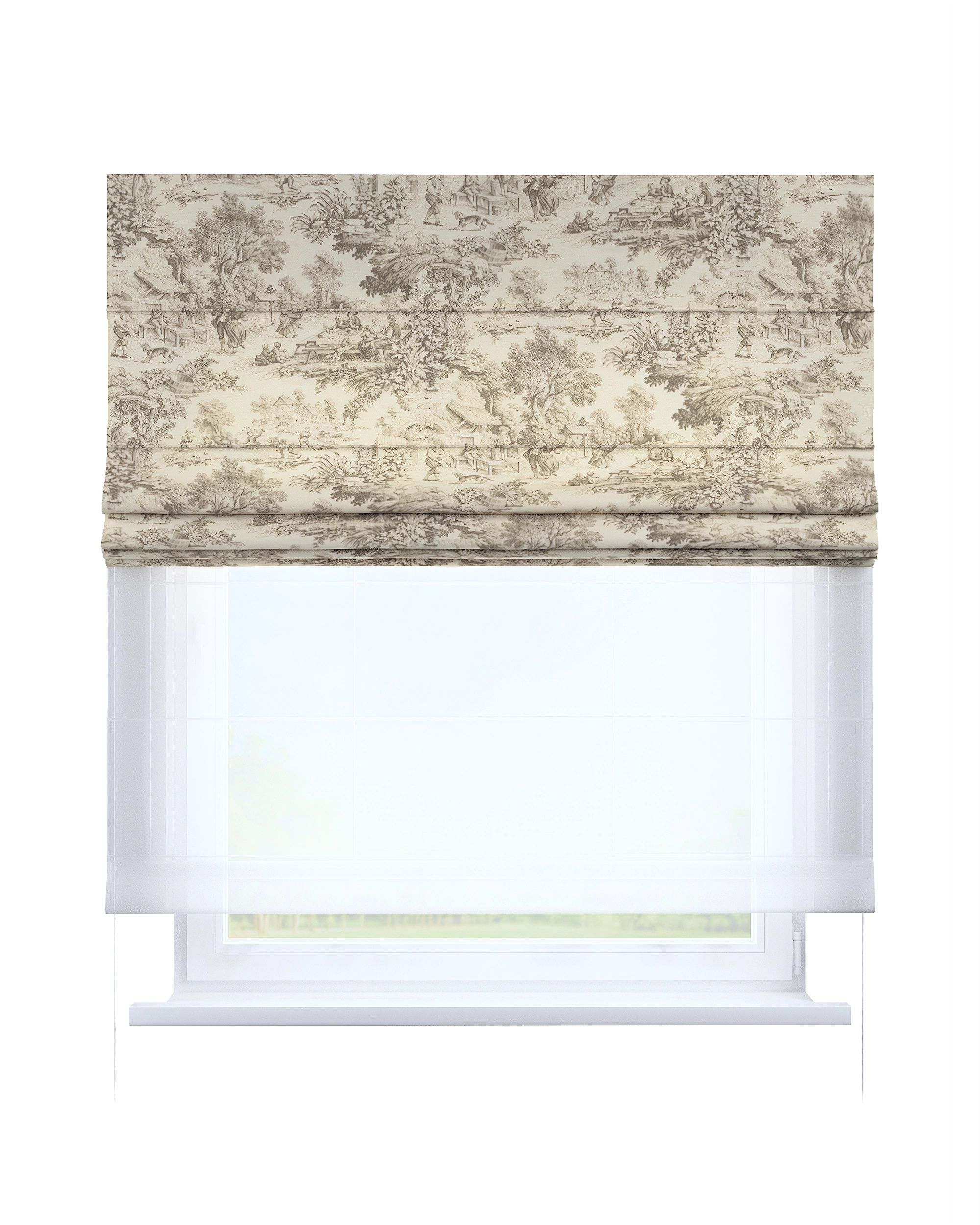Double layered Roman blind DUO product colour brown fabric patterned
