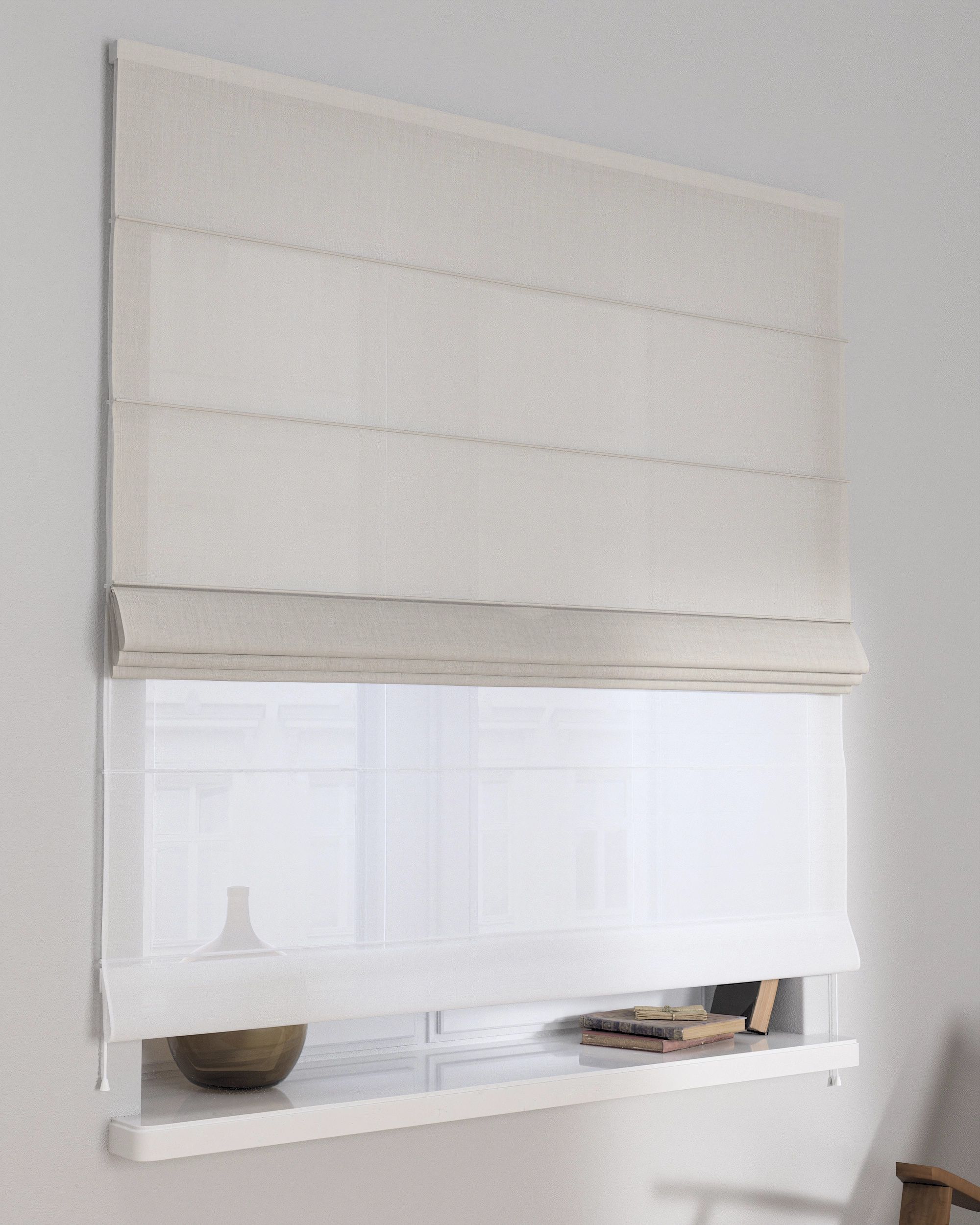 Double layered Roman blind DUO product colour white fabric structured (hover)