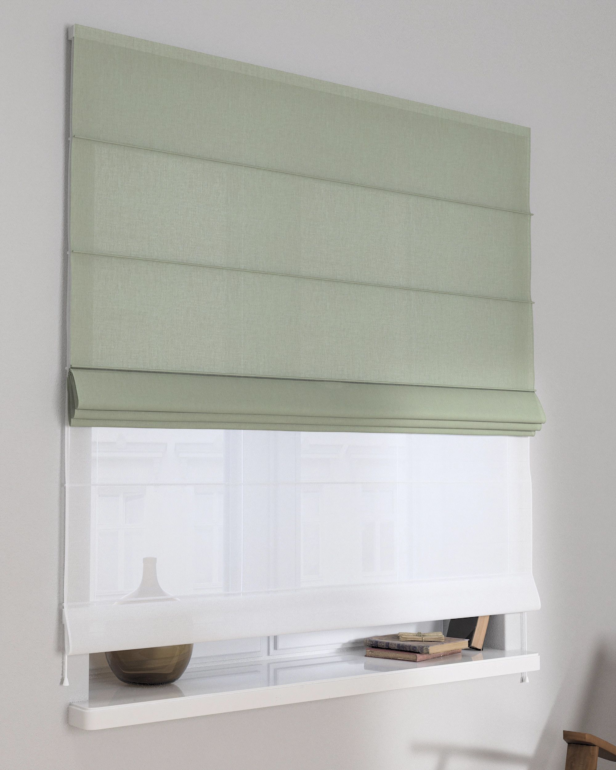 Double layered Roman blind DUO product colour green fabric structured (hover)