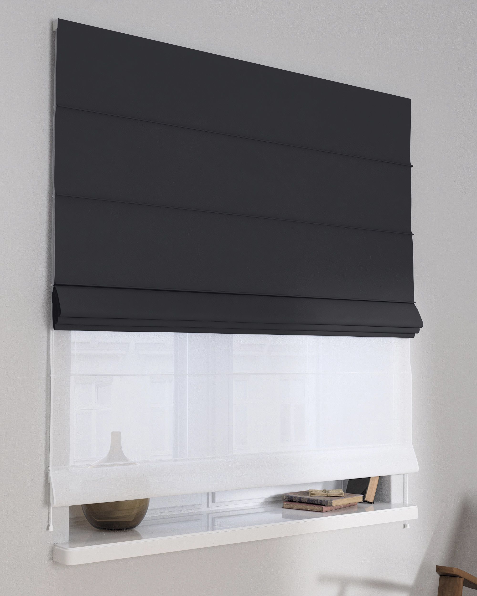 Double layered Roman blind DUO product colour black