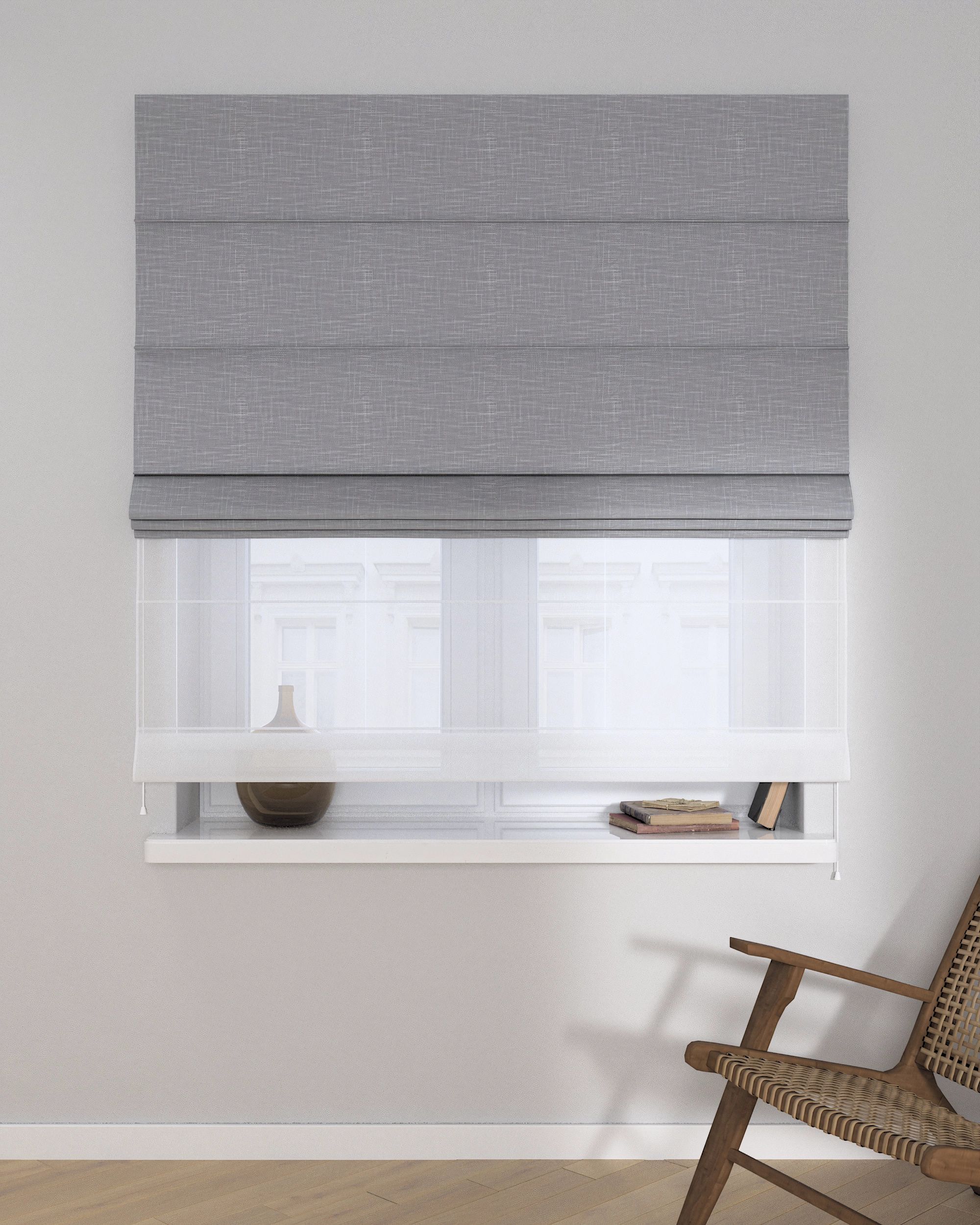 Double layered Roman blind DUO product colour grey fabric structured (hover)