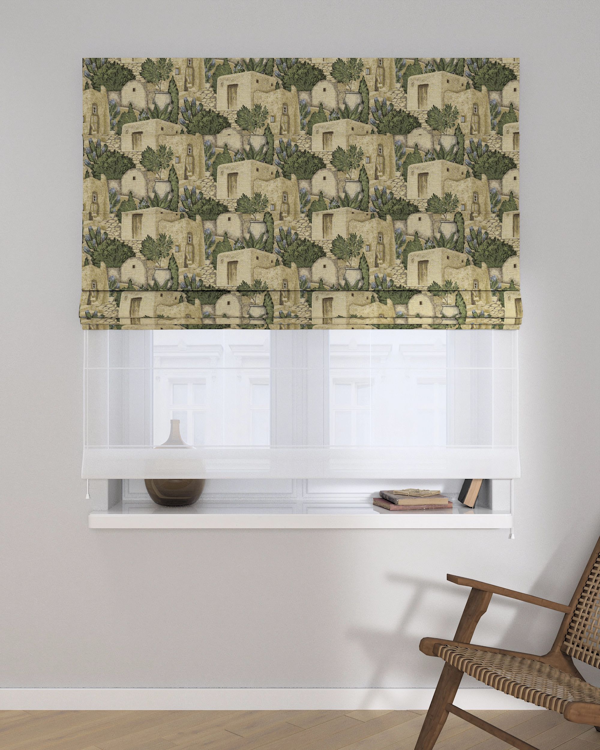Double layered Roman blind DUO product colour beige fabric structured, patterned (hover)