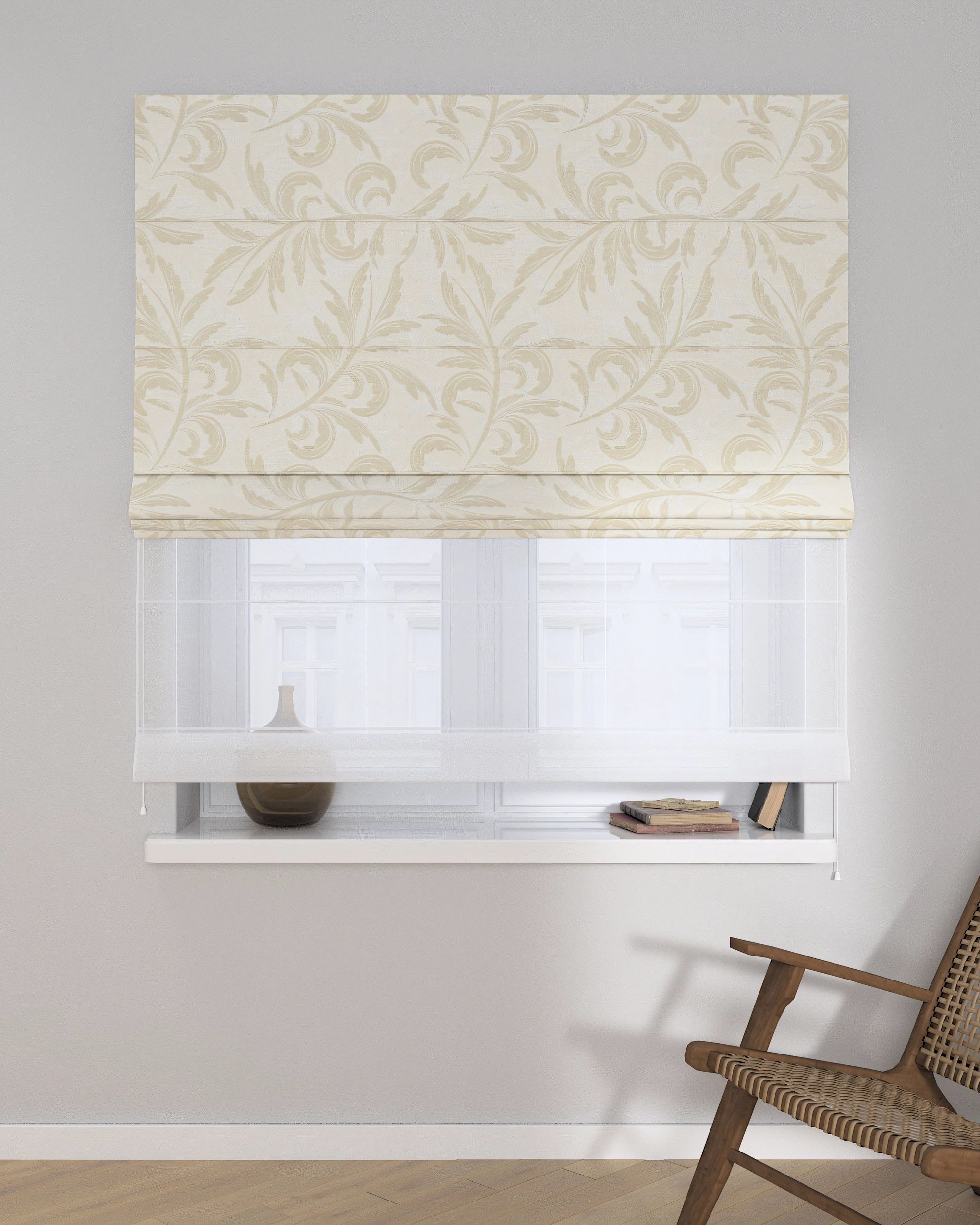 Double layered Roman blind DUO product colour grey fabric gloss, structured, patterned (hover)