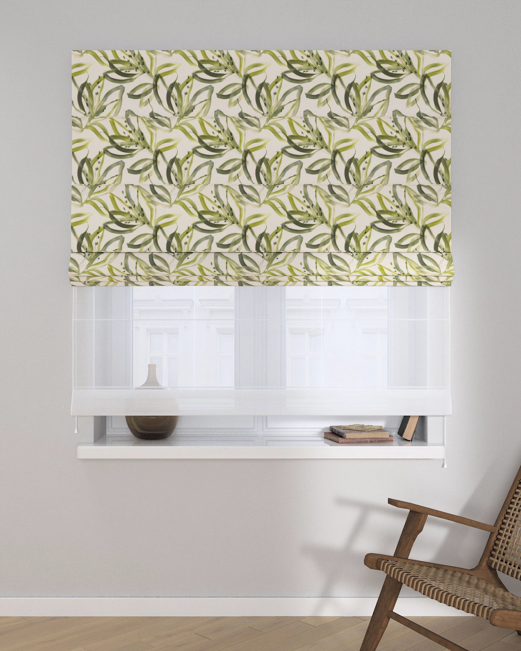 Double layered Roman blind DUO product colour green fabric patterned (hover)
