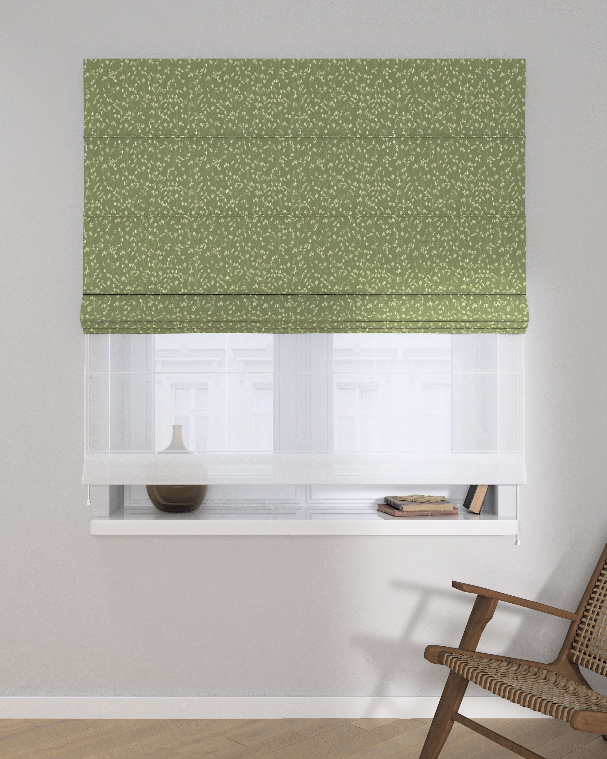 Double layered Roman blind DUO product colour green fabric patterned (hover)