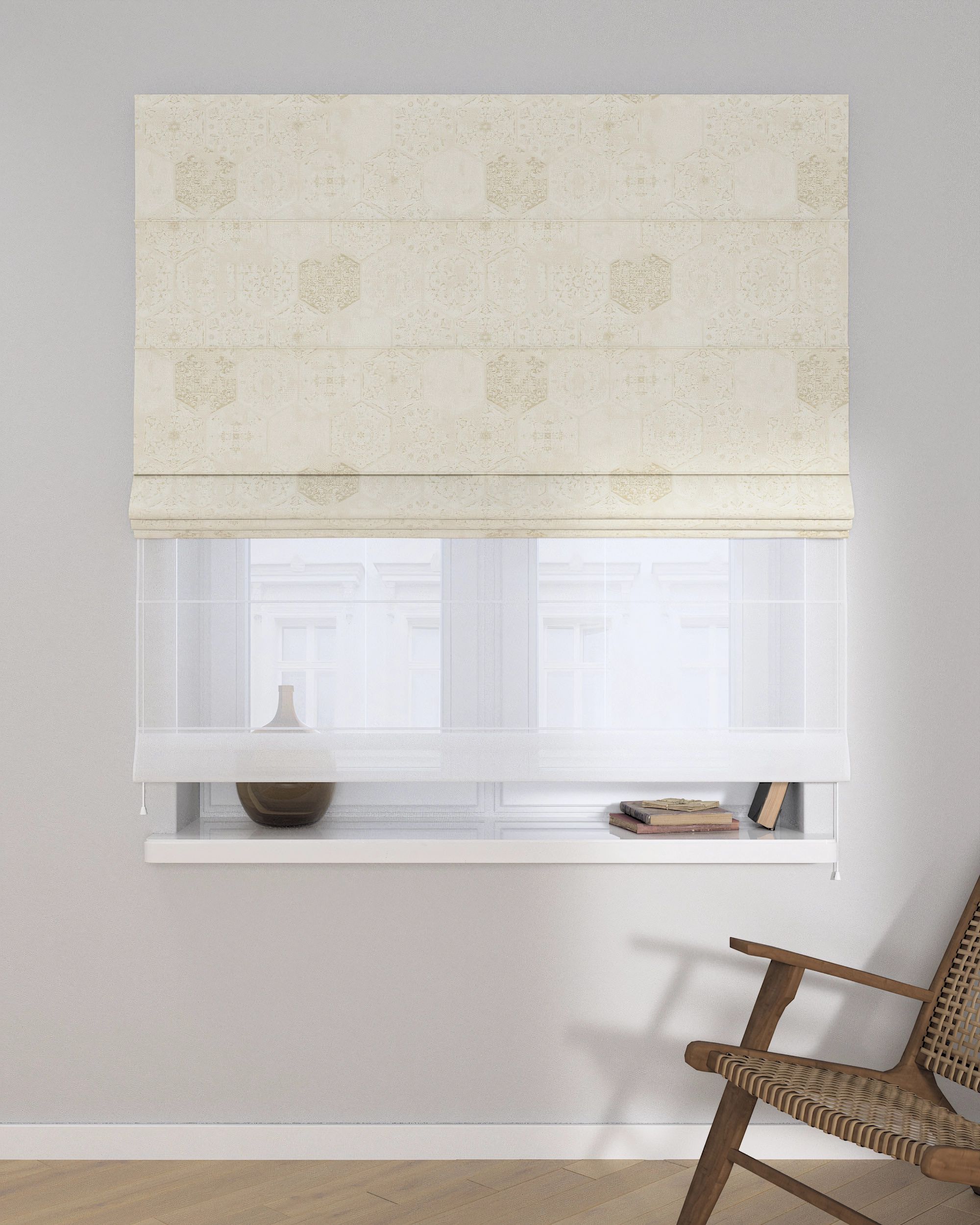 Double layered Roman blind DUO product colour cream fabric gloss, structured, patterned (hover)