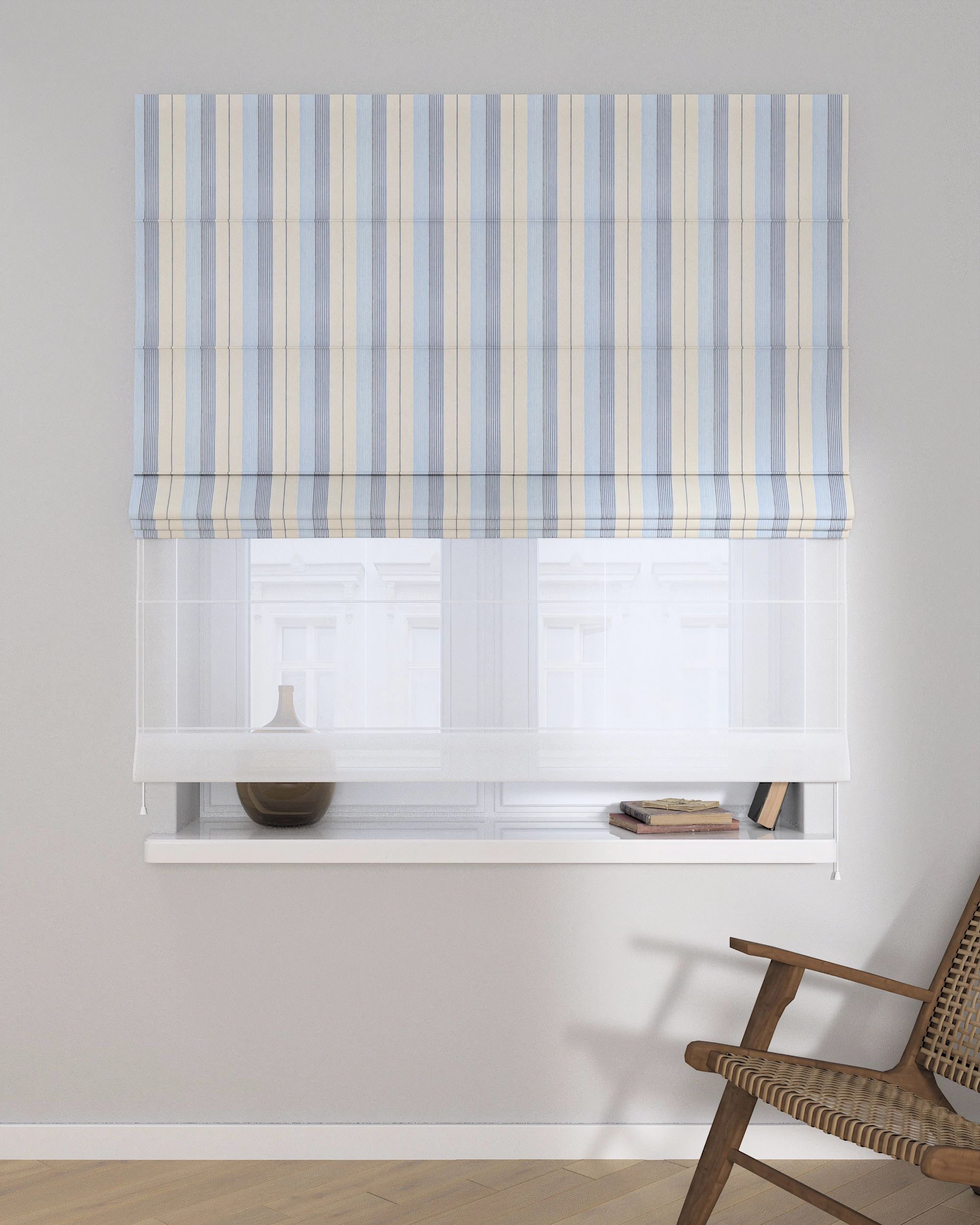 Double layered Roman blind DUO product colour blue fabric structured, patterned (hover)