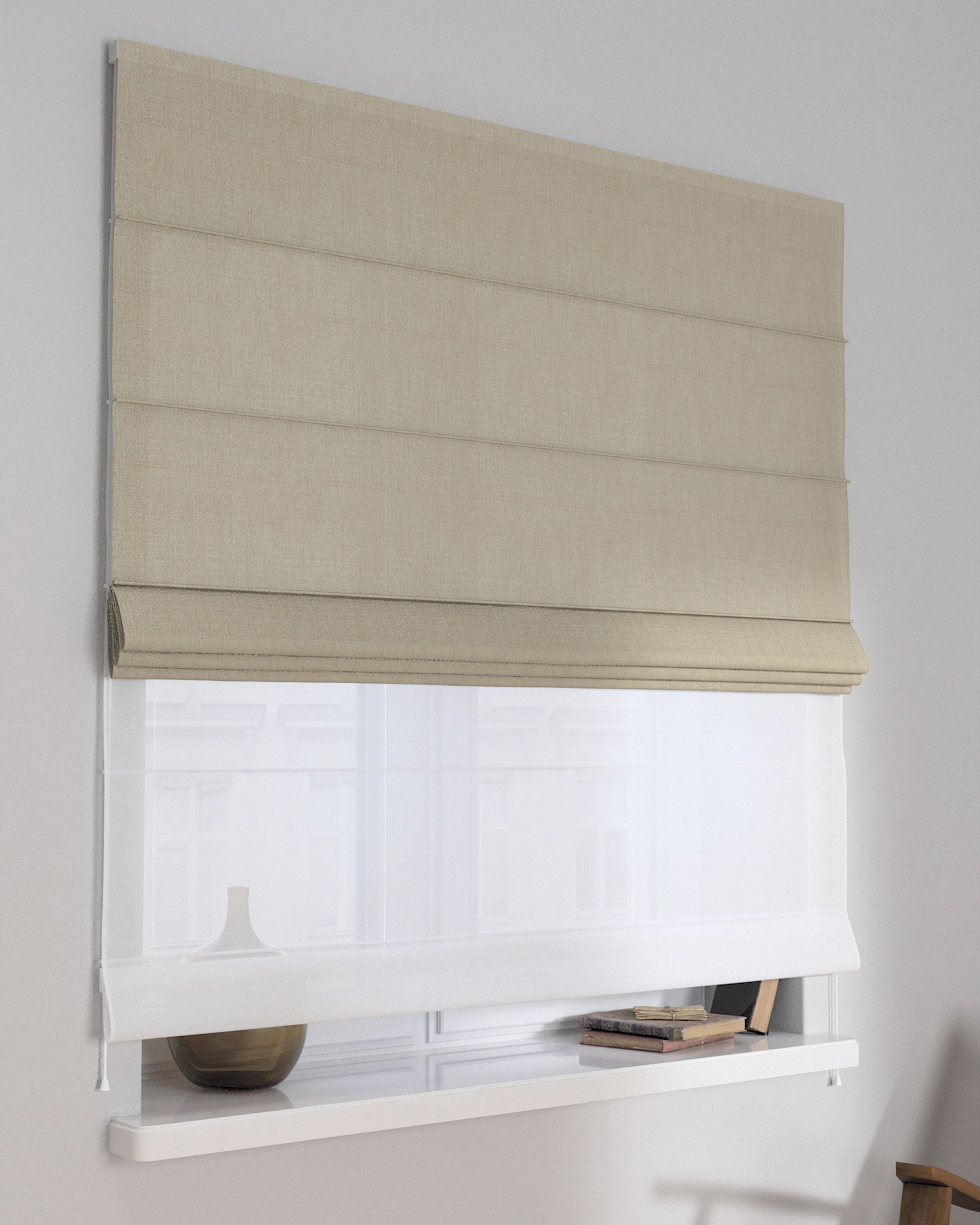 Double layered Roman blind DUO product colour beige fabric semi-sheer, gloss, structured (hover)