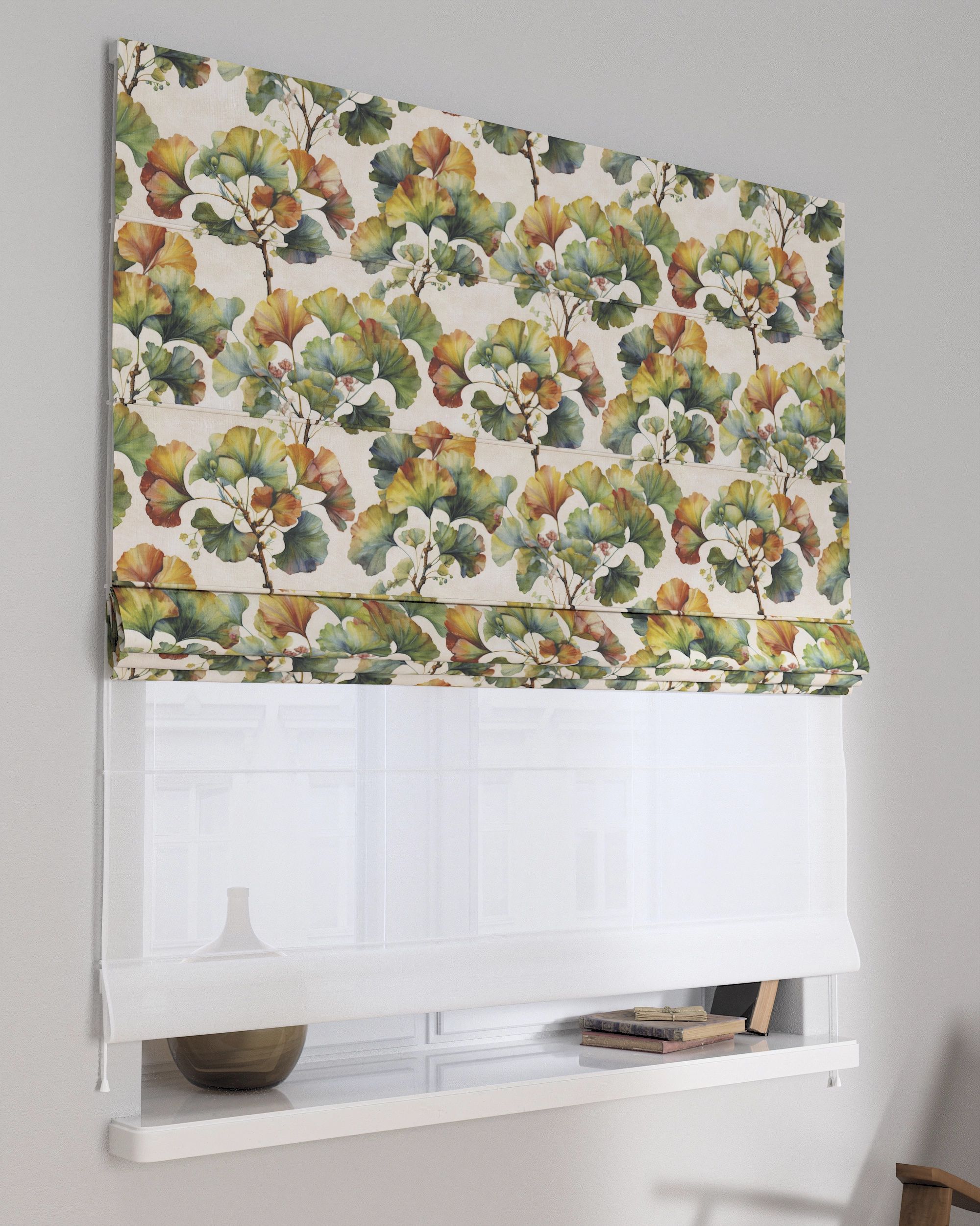 Double layered Roman blind DUO product colour multicolour fabric structured, patterned
