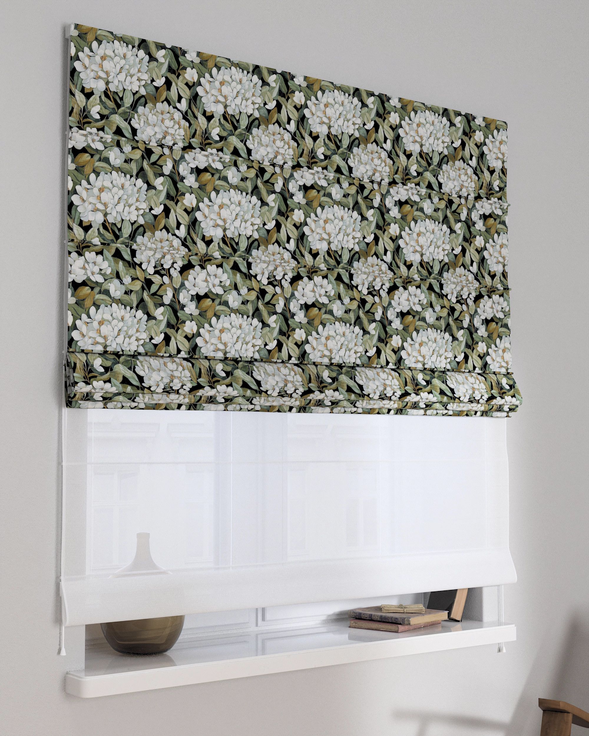 Double layered Roman blind DUO product colour multicolour fabric structured, patterned